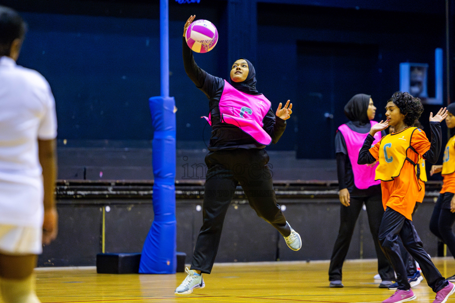 Invicto Sports Club vs United Unity Sports Club in Day 9 of National Netball Tournament 2025 held in Social Center at Male', Maldives on Monday, 26th May 2025. Photos: Nausham Waheed / images.mv