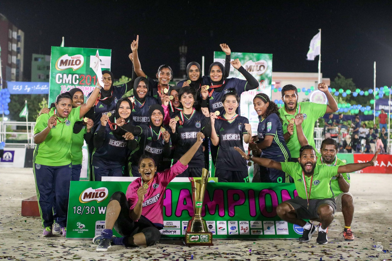 Finals of Milo 18/30 Women's Futsal Fiesta between Club Immigration and Fenika in Male', Maldives, Sunday, April. 24, 2016.(Images.mv Photo/ Hussain Sinan).