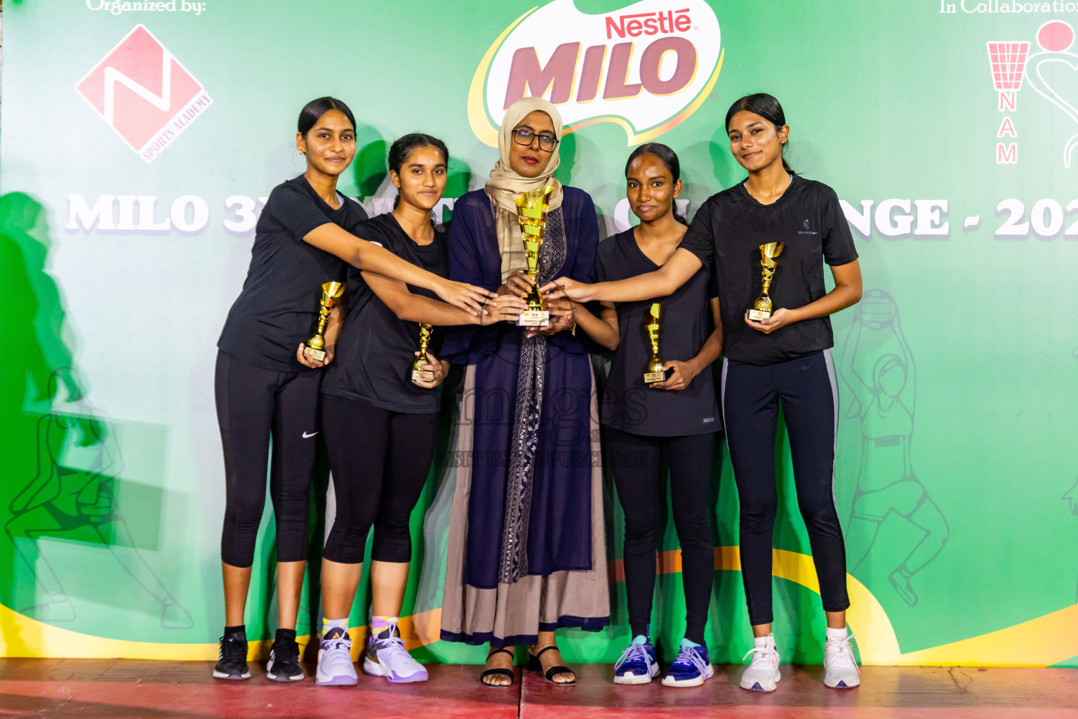 Final of MILO 3x3 Netball Challenge 2024 was held in Ekuveni Netball Court at Male', Maldives on Thursday, 20th March 2024. Photos: Nausham Waheed / images.mv