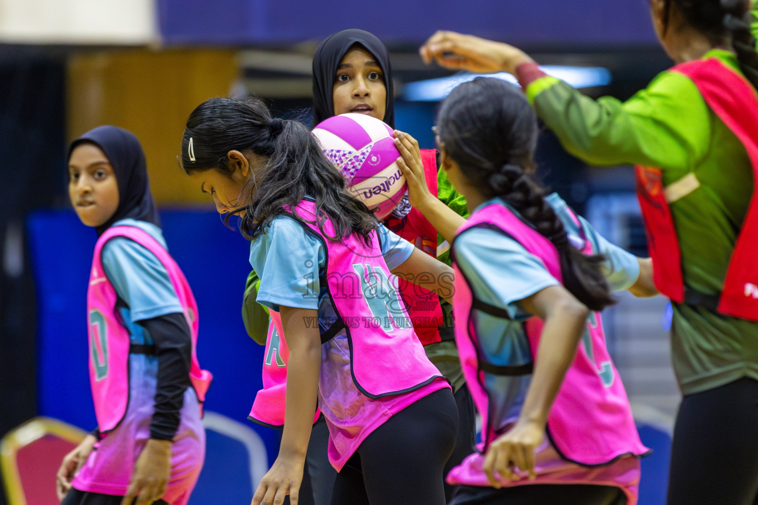 Fionti A Team vs Netkids B in Day 3 of 3rd Netball Junior Championship, held at Social Center on Wednesday 22nd January 2025 . Photos: Shuu Abdul Sattar / images.mv