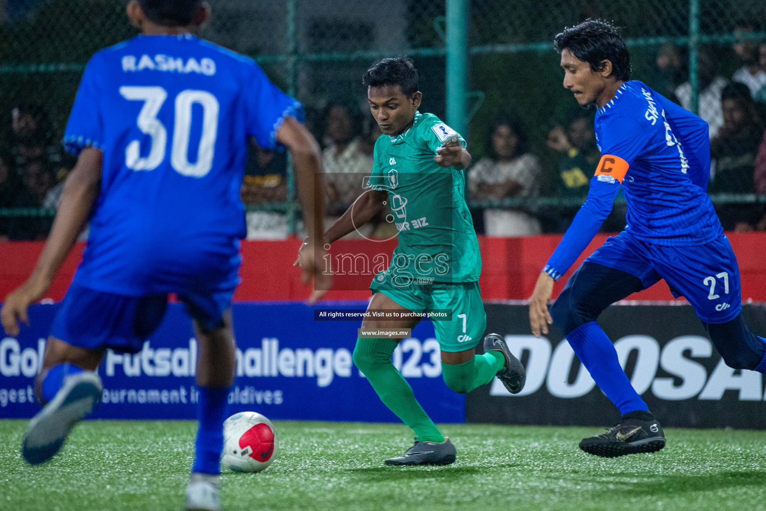 R. Meedhoo vs R. Dhuvaafaru in Day 2 of Golden Futsal Challenge 2023 on 06 February 2023 in Hulhumale, Male, Maldives