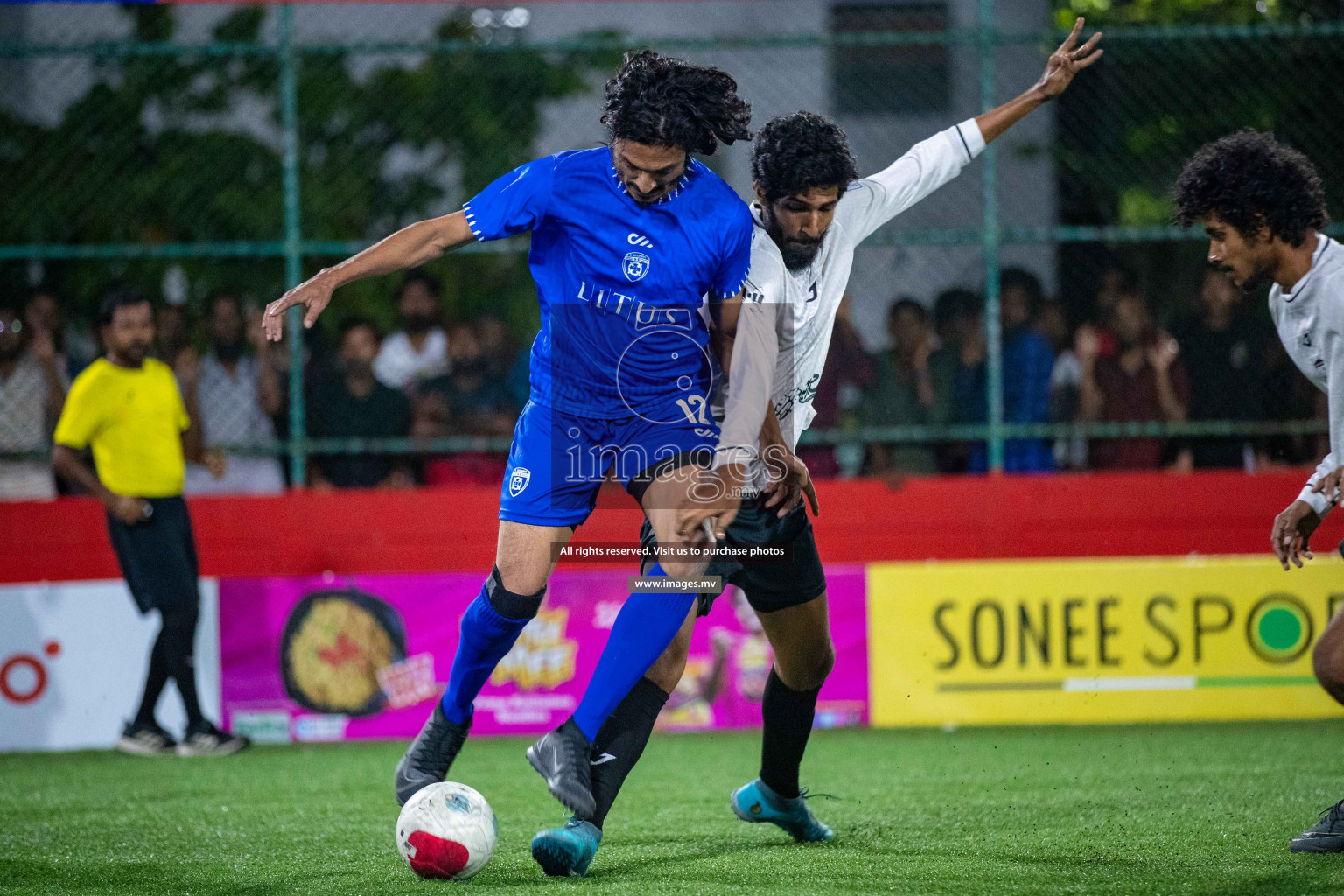 R. Meedhoo vs R. Inguraidhoo in Day 7 of Golden Futsal Challenge 2023 on 11 February 2023 in Hulhumale, Male, Maldives