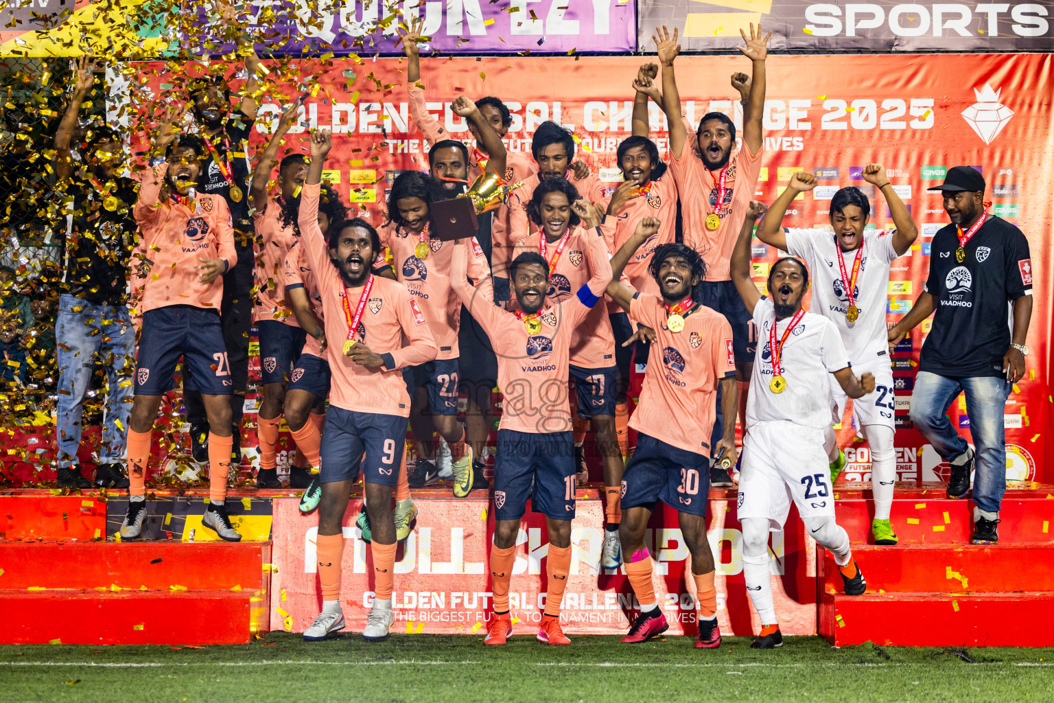 GDh Vaadhoo vs GDh Gadhdhoo in Gaafu Dhaal Atoll Final in Day 24 of Golden Futsal Challenge 2025 was held on Tuesday , 28th January 2025, in Hulhumale', Maldives. Photos: Nausham Waheed / images.mv