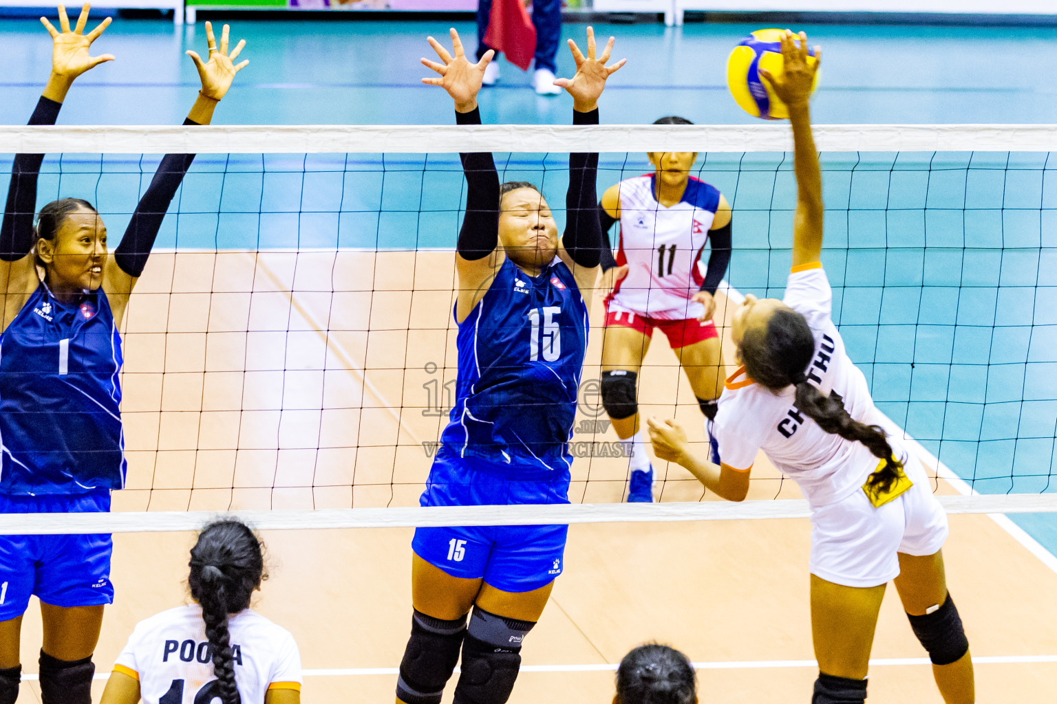 Nepal vs Sri Lanka in Day 1 of CAVA U20 Woman's Volleyball Championship 2024 was held in Social Center, Male', Maldives on 18th July 2024. Photos: Nausham Waheed / images.mv