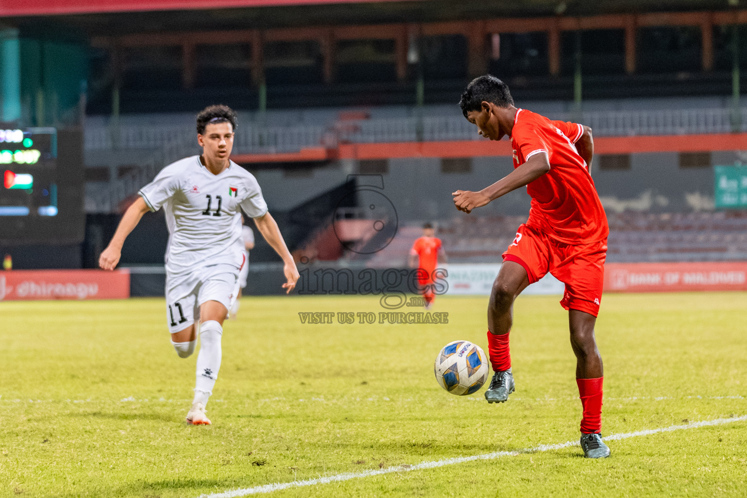 Maldives vs Palestine in an under 17 friendly held in National Football Stadium, Male', Maldives on Thursday, 13 November 2025. 
Photos: Mohamed Mahfooz Moosa / Images.mv