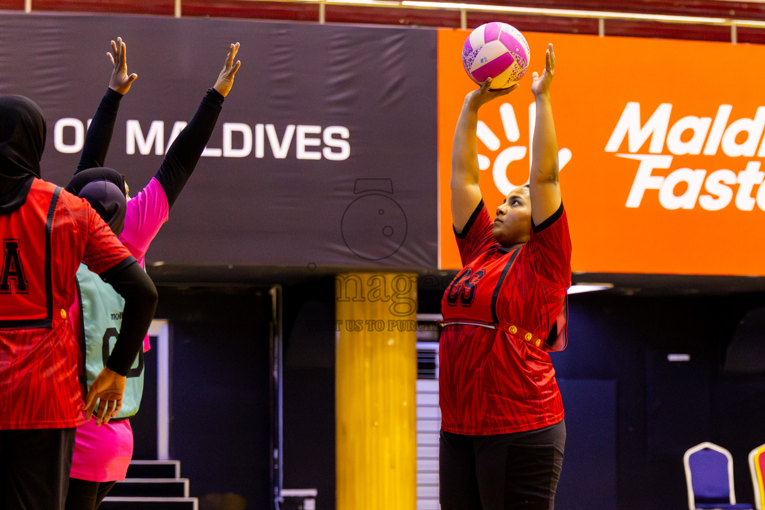C Matrix vs MV Netters in Day 1 of 24th Milo Netball Association Championship held in Social Center at Male', Maldives on Monday, 1st September 2025. Photos: Nausham Waheed / images.mv