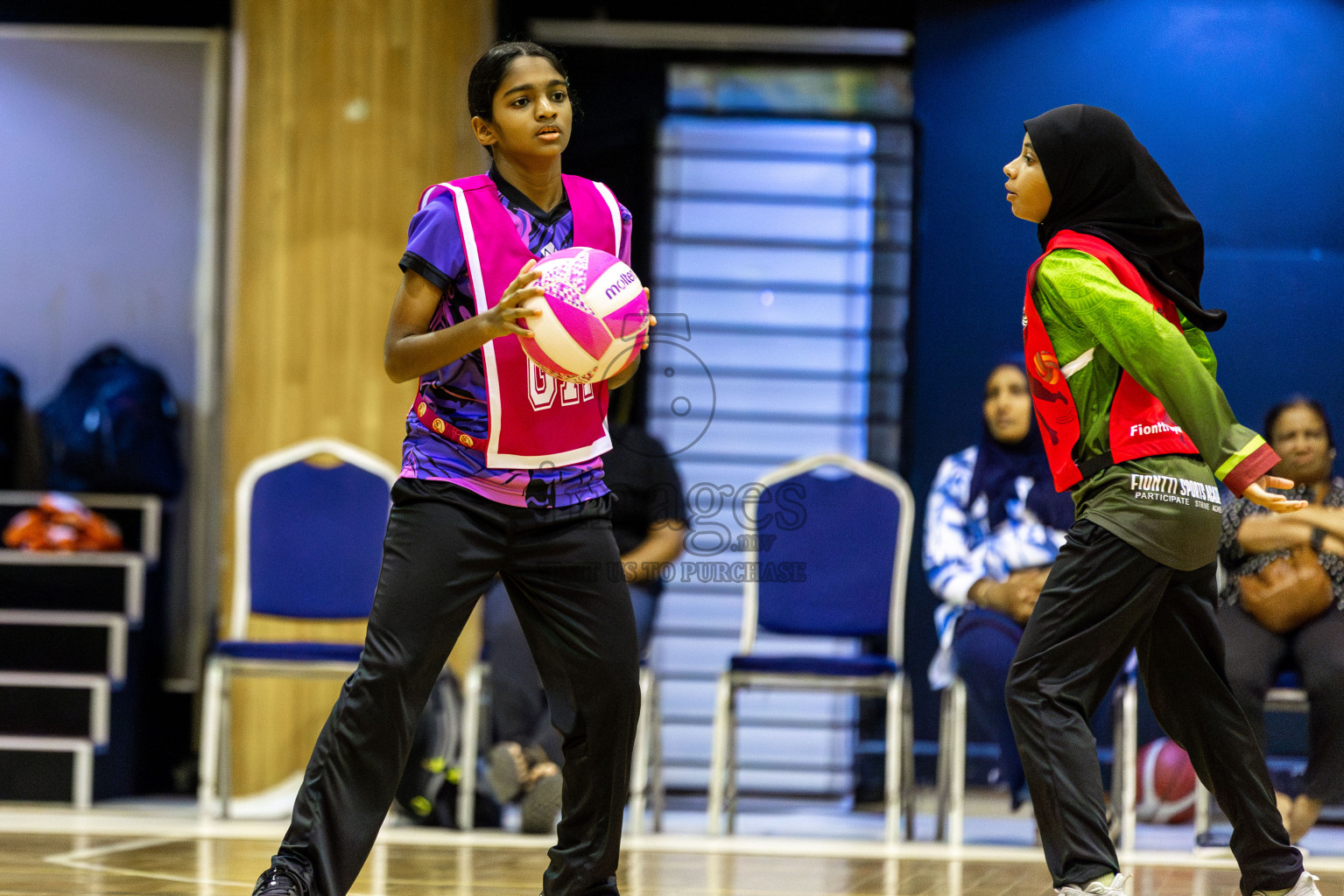 N Sports Academy vs FIONTI Sports Academy in Day 5 of 3rd Netball Junior Championship, held at Social Center on Thursday 23rd January 2025 . Photos: Shuu Abdul Sattar / images.mv