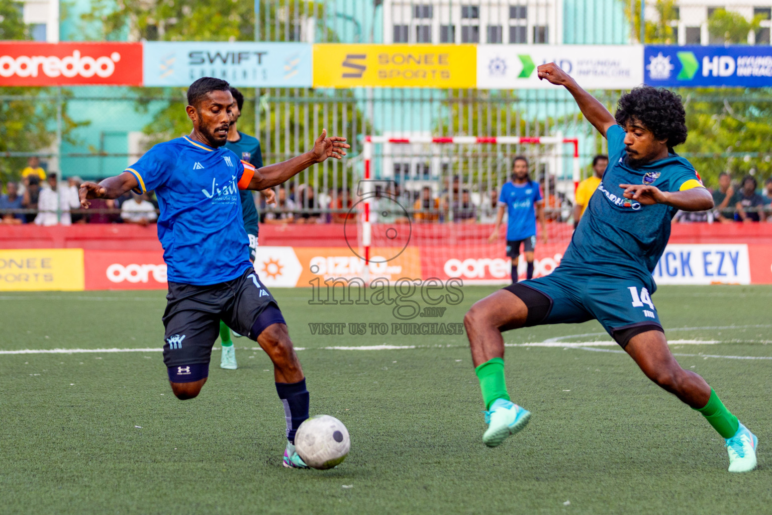 K. Maafushi vs K. Guraidhoo in Day 19 of Golden Futsal Challenge 2024 was held on Friday, 2nd February 2024 in Hulhumale', Maldives 
Photos: Hassan Simah / images.mv