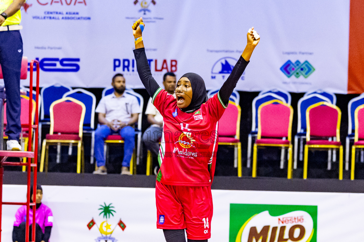 Nepal vs Maldives in Day 3 of CAVA U20 Woman's Volleyball Championship 2024 was held in Social Center, Male', Maldives on 20th July 2024. Photos: Nausham Waheed / images.mv