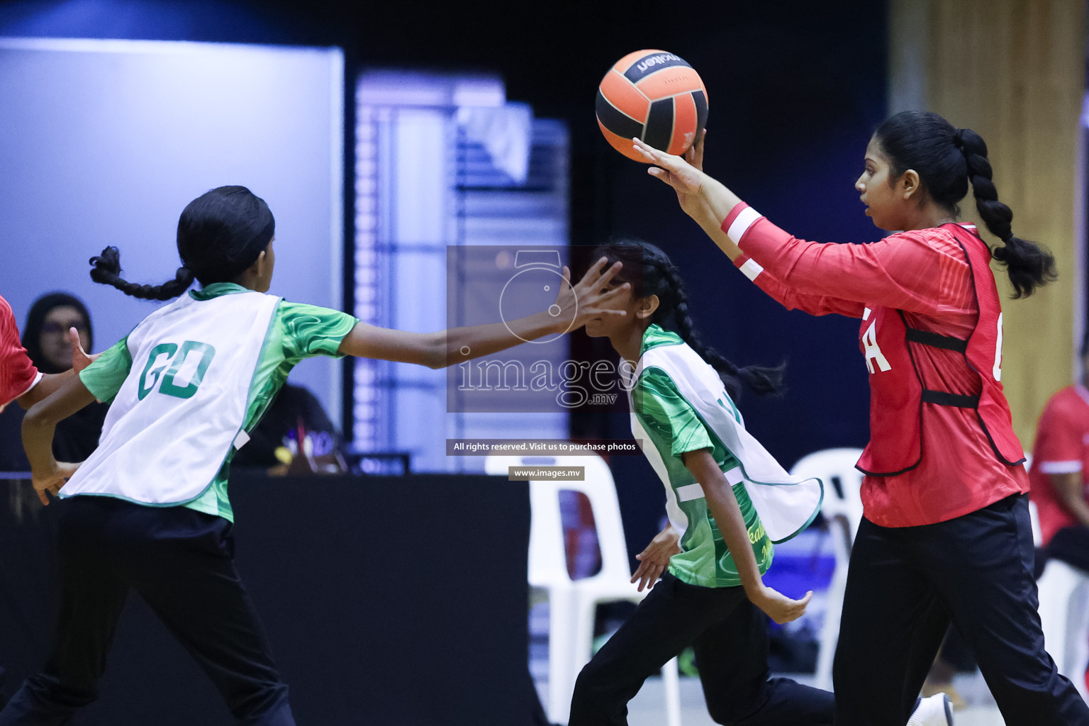 Day 9 of 24th Interschool Netball Tournament 2023 was held in Social Center, Male', Maldives on 4th November 2023. Photos: Hassan Simah / images.mv