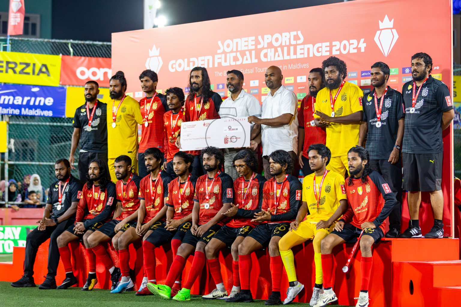 L. Gan VS B. Eydhafushi in the Finals of Golden Futsal Challenge 2024 which was held on Thursday, 7th March 2024, in Hulhumale', Maldives. 
Photos: Hassan Simah / images.mv