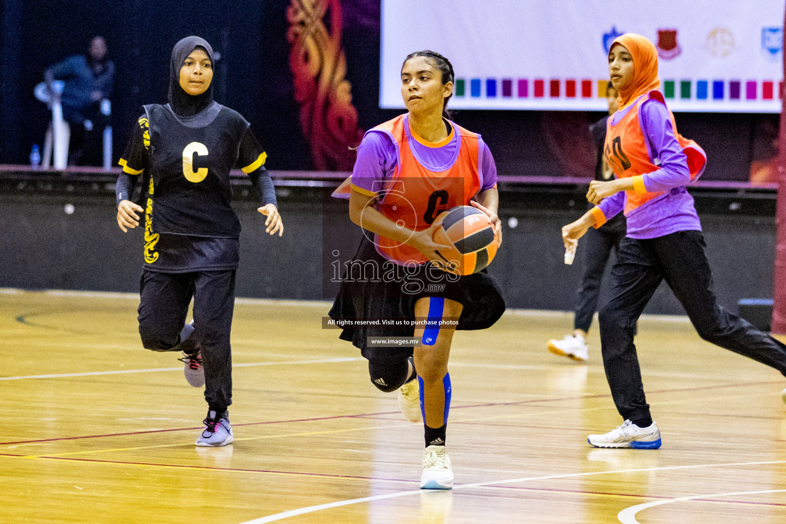 Day 9 of 24th Interschool Netball Tournament 2023 was held in Social Center, Male', Maldives on 4th November 2023. Photos: Hassan Simah / images.mv