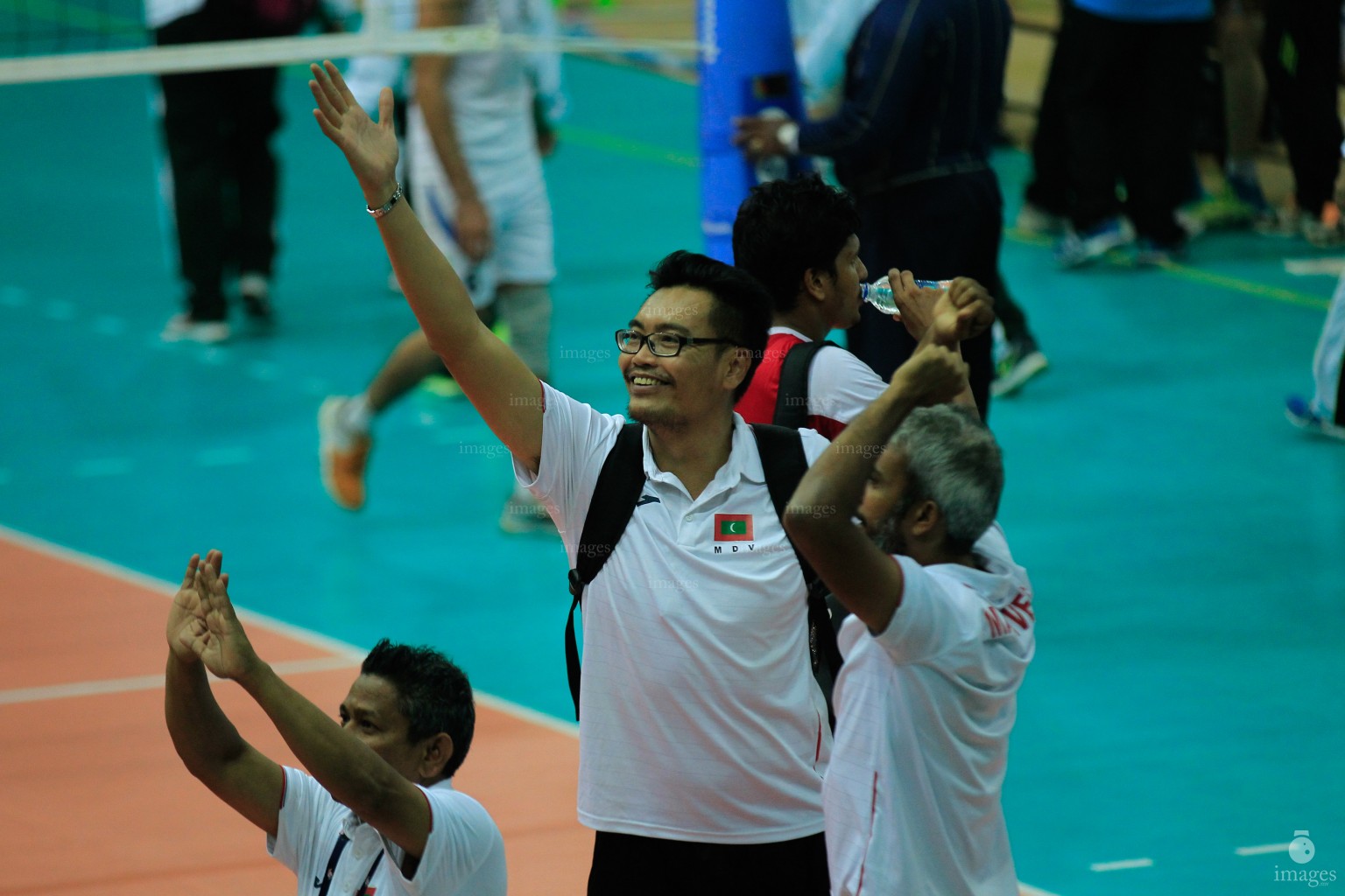 Maldives volleyball played against Afghanistan in the group stages of the South Asian Games in Guwahati, India, Saturday, February. 06, 2016.  With the game going into five sets, Maldives earned a valuable point to take them to the semifinals (Images.mv Photo/ Hussain Sinan).