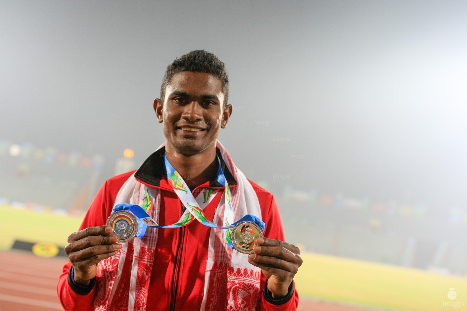 Hassan Saaid wins Silver medal in the 200m finals in the South Asian Games in Guwahati, India, Thursday, February. 11, 2016. (Images.mv Photo/ Mohamed Ahsan).