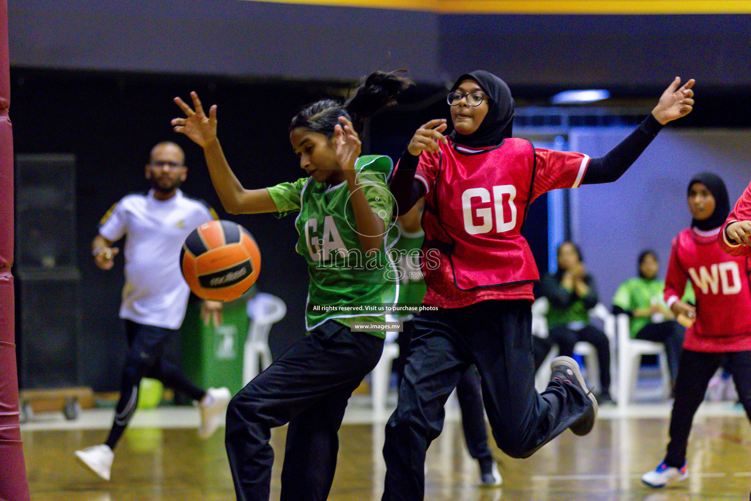 Day 9 of 24th Interschool Netball Tournament 2023 was held in Social Center, Male', Maldives on 4th November 2023. Photos: Hassan Simah / images.mv