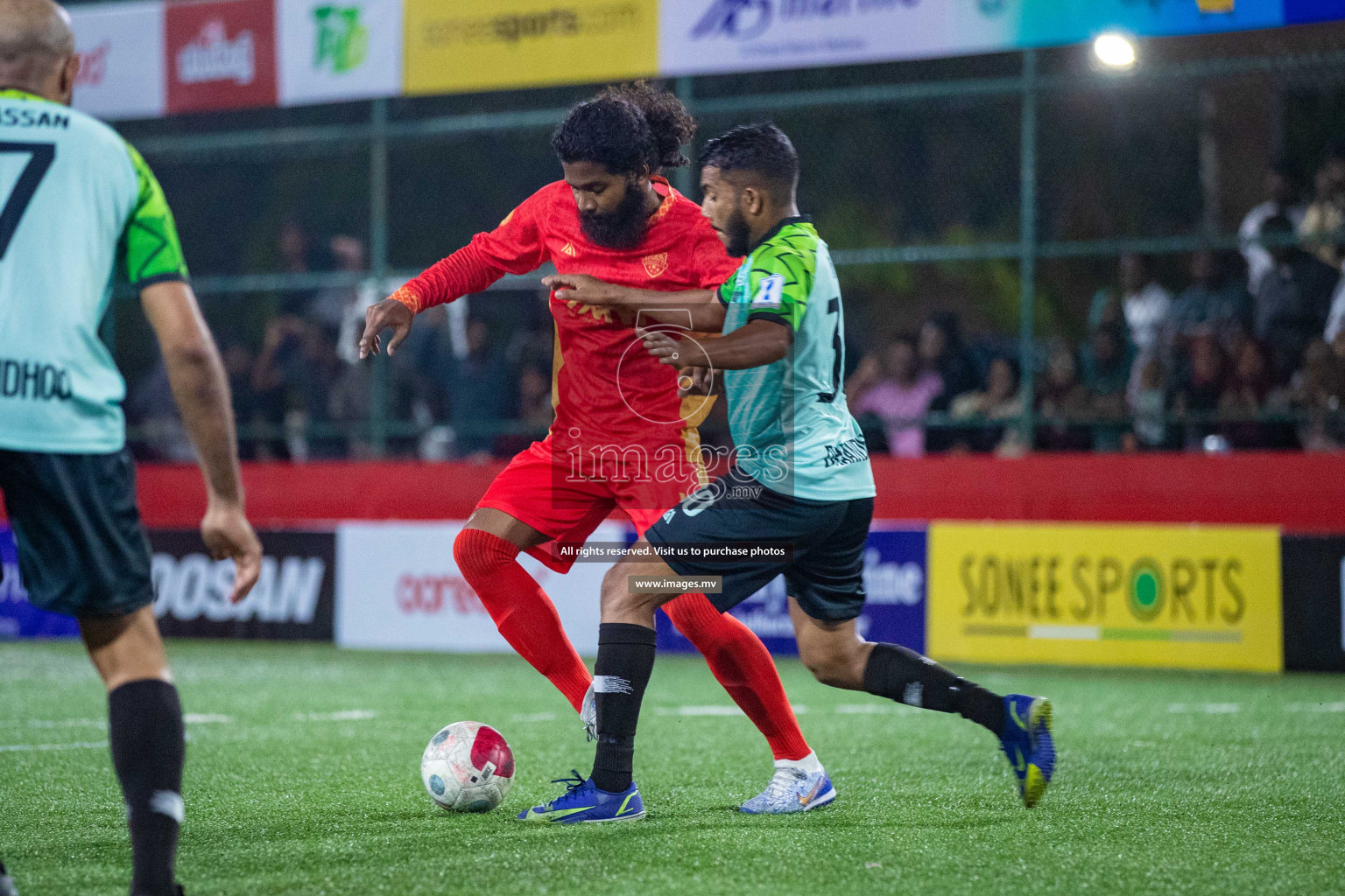 GA. Kondey vs GA. Dhaandhoo in Day 7 of Golden Futsal Challenge 2023 on 11 February 2023 in Hulhumale, Male, Maldives