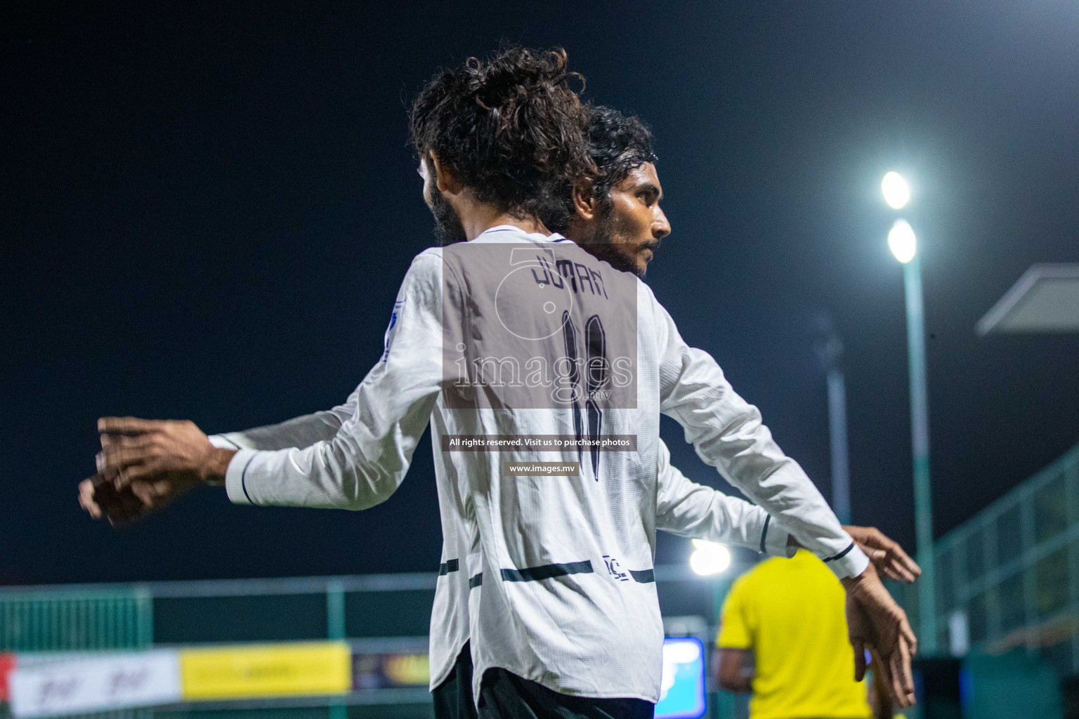 R. Meedhoo vs R. Inguraidhoo in Day 7 of Golden Futsal Challenge 2023 on 11 February 2023 in Hulhumale, Male, Maldives