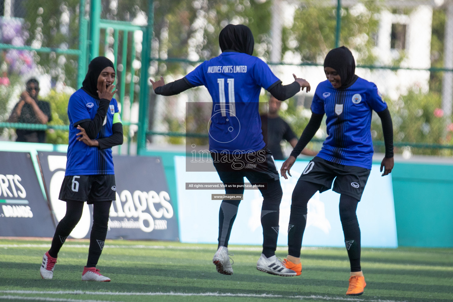 Maldives Ports Limited vs Dhivehi Sifainge Club in the semi finals of 18/30 Women's Futsal Fiesta 2019 on 27th April 2019, held in Hulhumale Photos: Hassan Simah / images.mv