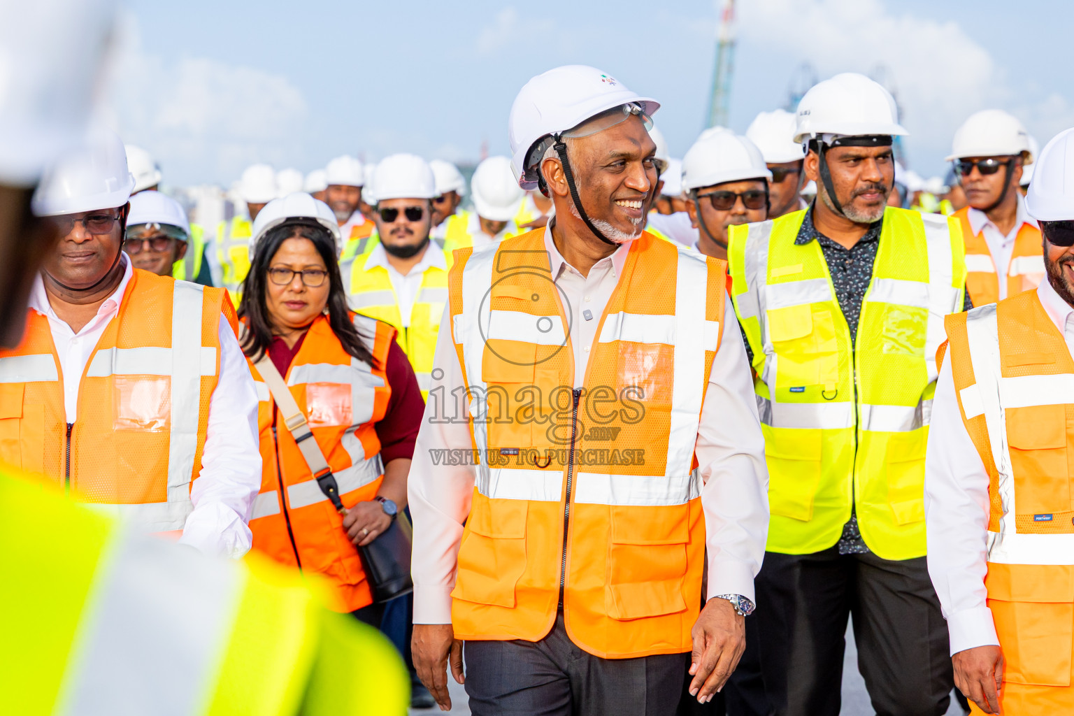 President Dr Mohamed Muizzu takes the first walk across the newly completed section of the Thilamalé Bridge during his visit to the project on August 30, 2026. The landmark project will connect Malé with Vilimalé, Gulhifalhu and Thilafushi, strengthening connectivity and supporting the development of the Greater Malé region.