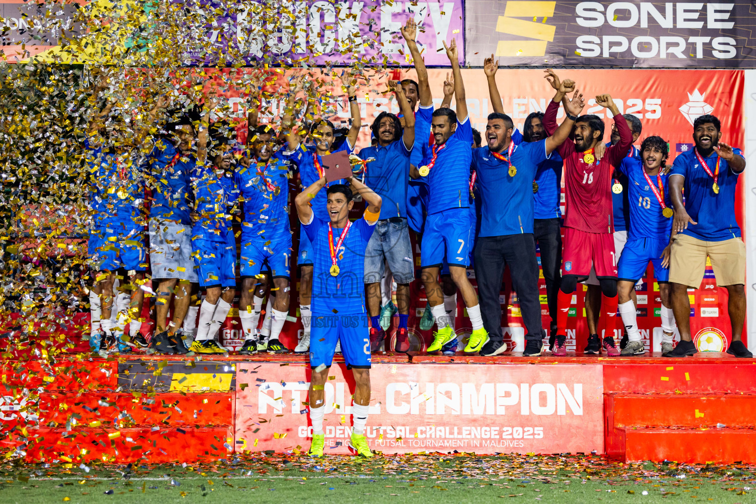 Lh Naifaru vs Lh Kurendhoo in Lhaviyani Atoll Finals Day 26 of Golden Futsal Challenge 2025 was held on Thursday , 30th January 2025, in Hulhumale', Maldives. Photos: Nausham Waheed / images.mv