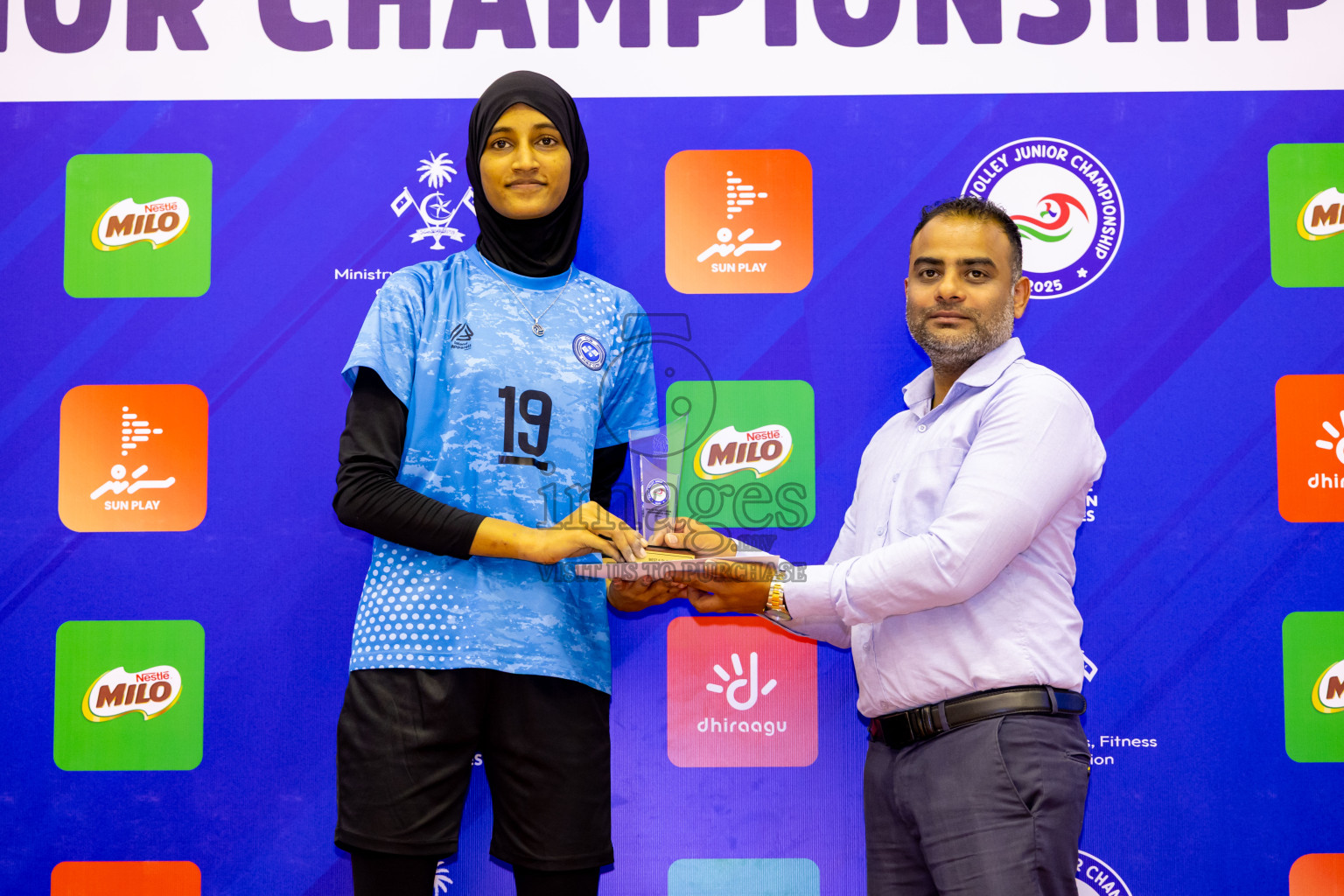 Male' City Team 1 vs Male' City Team 3 in the Finals of MILO Raajje Volley Junior Championship 2025 (U19 Girls) was held in Social Center Indoor Hall, Maldives on Sunday, 28th September 2025. Photos: Nausham Waheed / images.mv