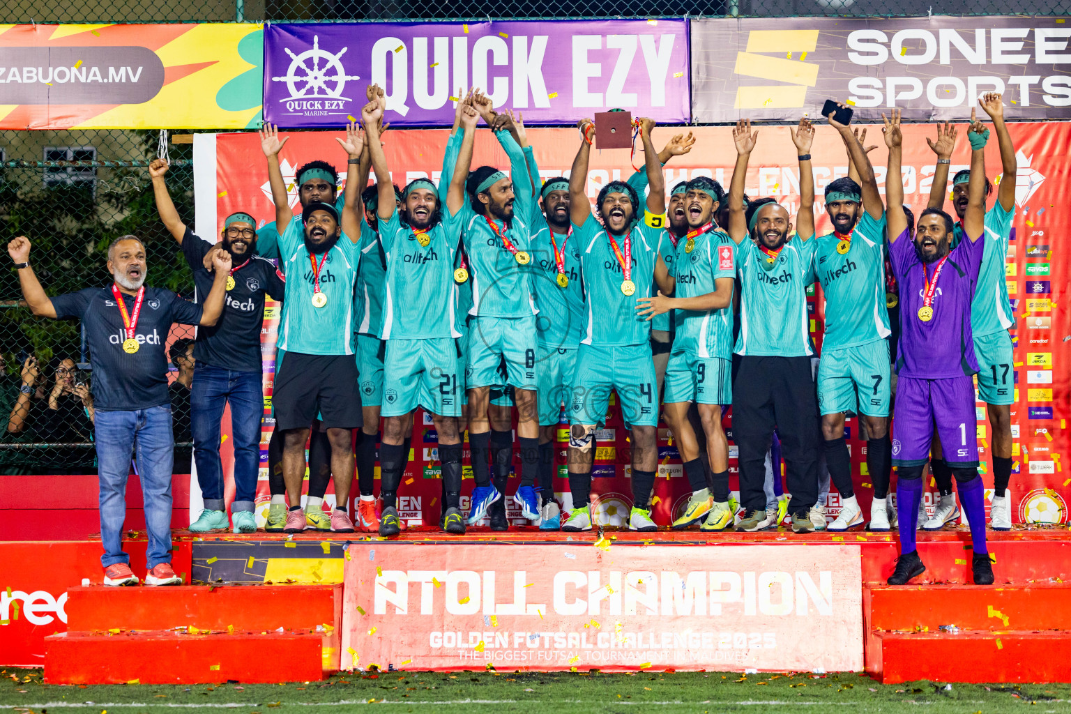 S Feydhoo vs S Hithadhoo in Seenu Atoll Final in Day 24 of Golden Futsal Challenge 2025 was held on Tuesday , 28th January 2025, in Hulhumale', Maldives. Photos: Nausham Waheed / images.mv