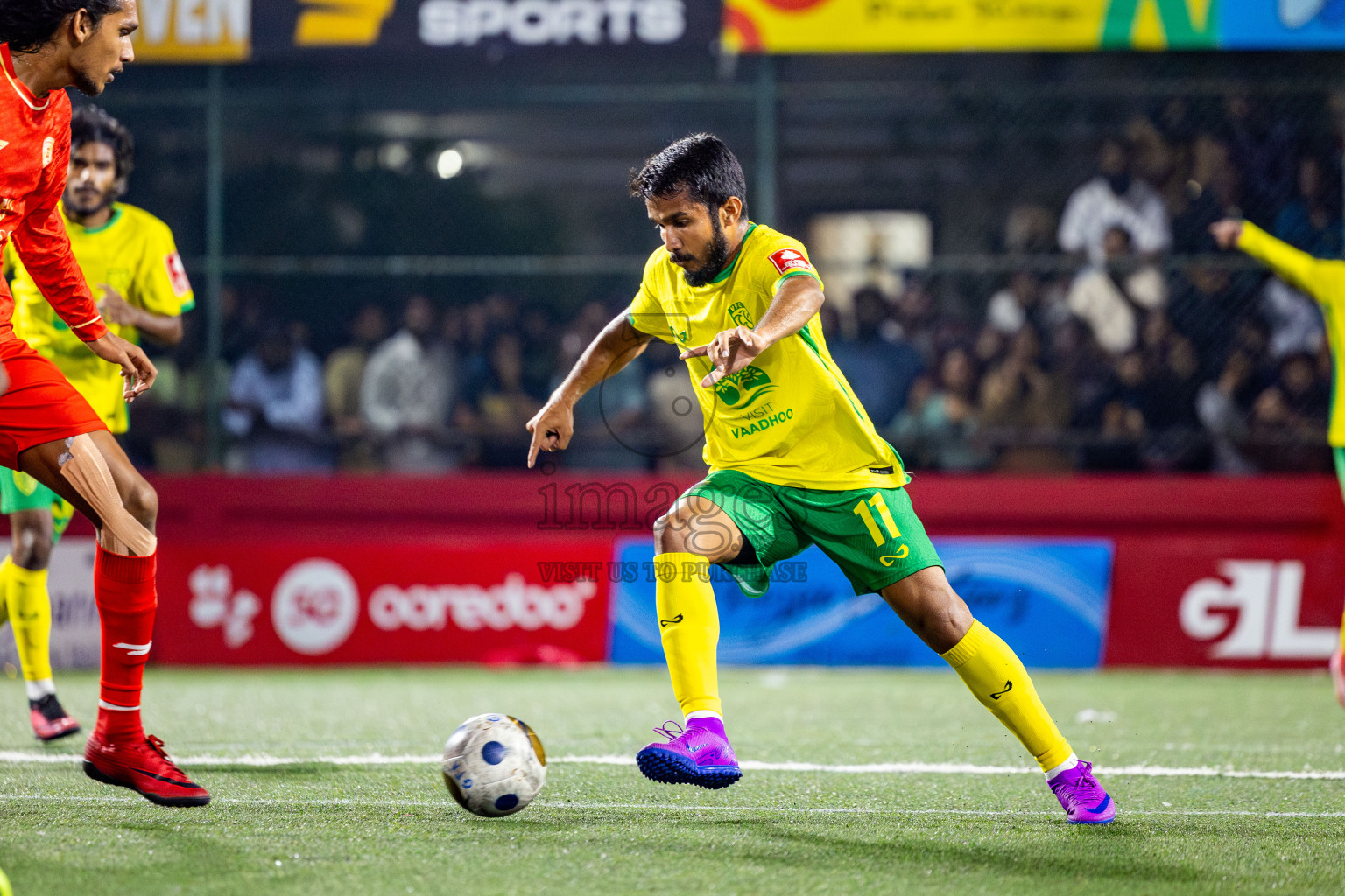 Gdh Vaadhoo vs GA Dhevvadhoo in zone round on Day 32 of Golden Futsal Challenge 2025 was held on Wednesday , 5th February 2025, in Hulhumale', Maldives. Photos: Nausham Waheed / images.mv