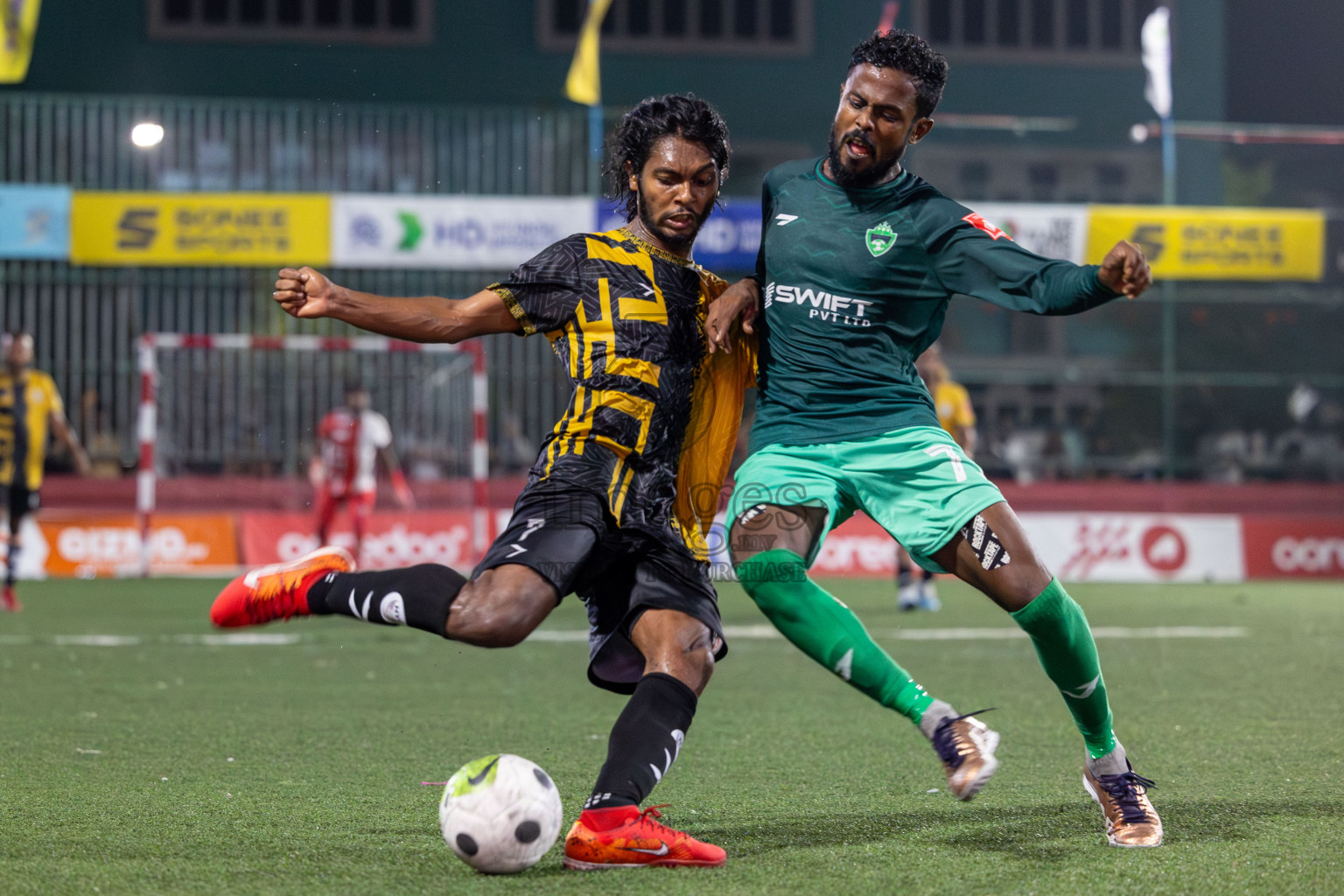 M. Naalaafushi vs M. Maduvvari in Day 28 of Golden Futsal Challenge 2024 was held on Sunday , 11th February 2024 in Hulhumale', Maldives Photos: Mohamed Mahfooz Moosa / images.mv