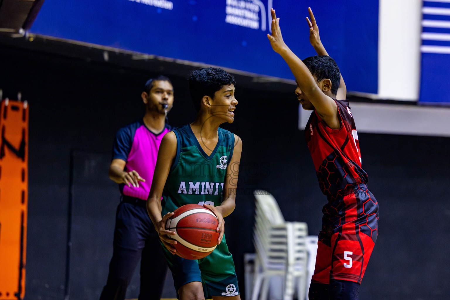 Aminiyya School vs Iskandhar School in day 26 of Junior Basketball Championship 2024 was held in Social Center, Male', Maldives on Tuesday, 10th December 2024. Photos: Nausham Waheed / images.mv