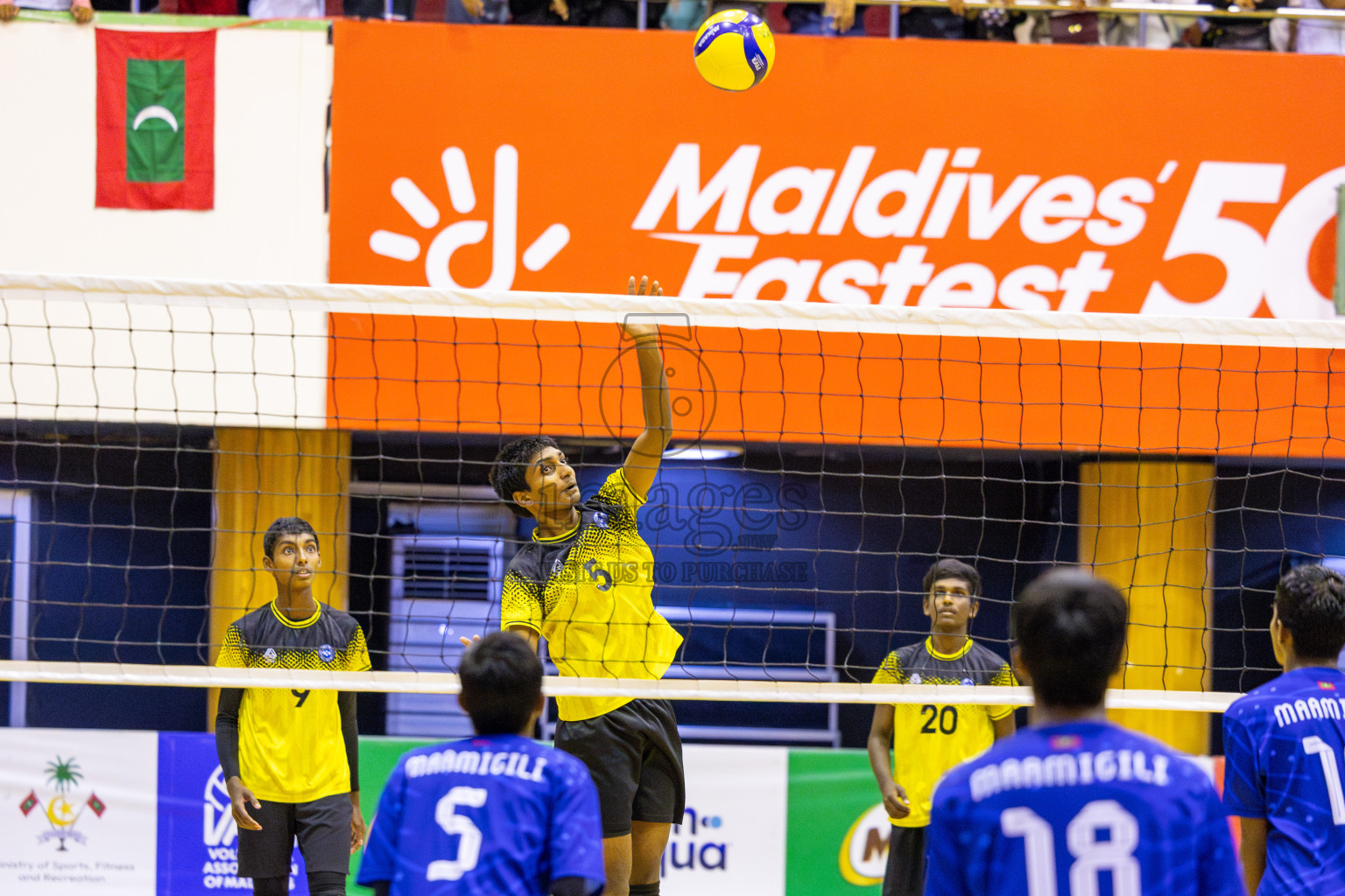 ADh Maamigili vs Male' City in the Finals of MILO Raajje Volley Junior Championship 2025 (U16 Boys) was held in Social Center Indoor Hall, Maldives on Saturday, 27th September 2025. Photos: Ismail Thoriq / images.mv
