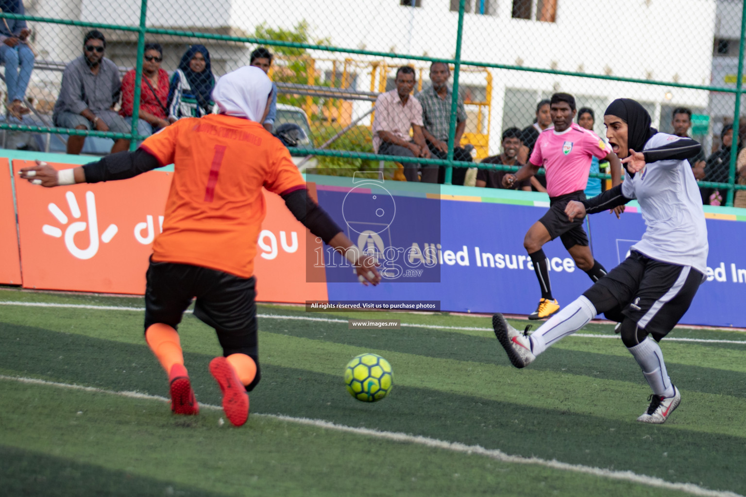 Maldives Ports Limited vs Dhivehi Sifainge Club in the semi finals of 18/30 Women's Futsal Fiesta 2019 on 27th April 2019, held in Hulhumale Photos: Hassan Simah / images.mv