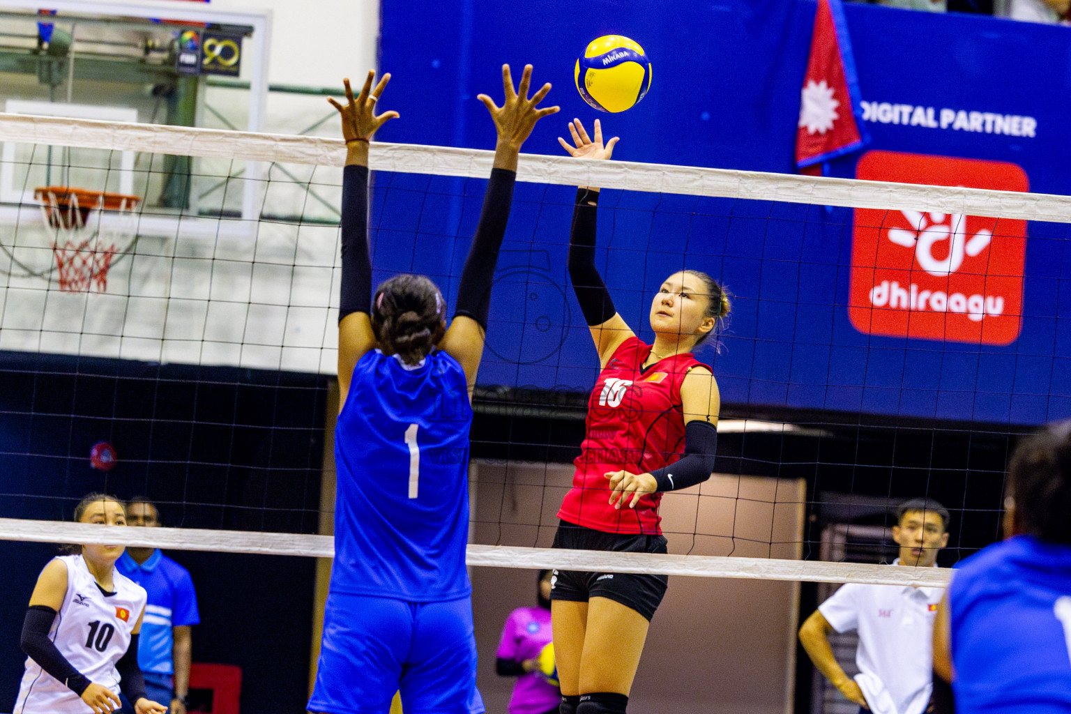 Kyrgyzstan vs Nepal in Semi Final of CAVA U20 Woman's Volleyball Championship 2024 was held in Social Center, Male', Maldives on 22nd July 2024. Photos: Nausham Waheed / images.mv