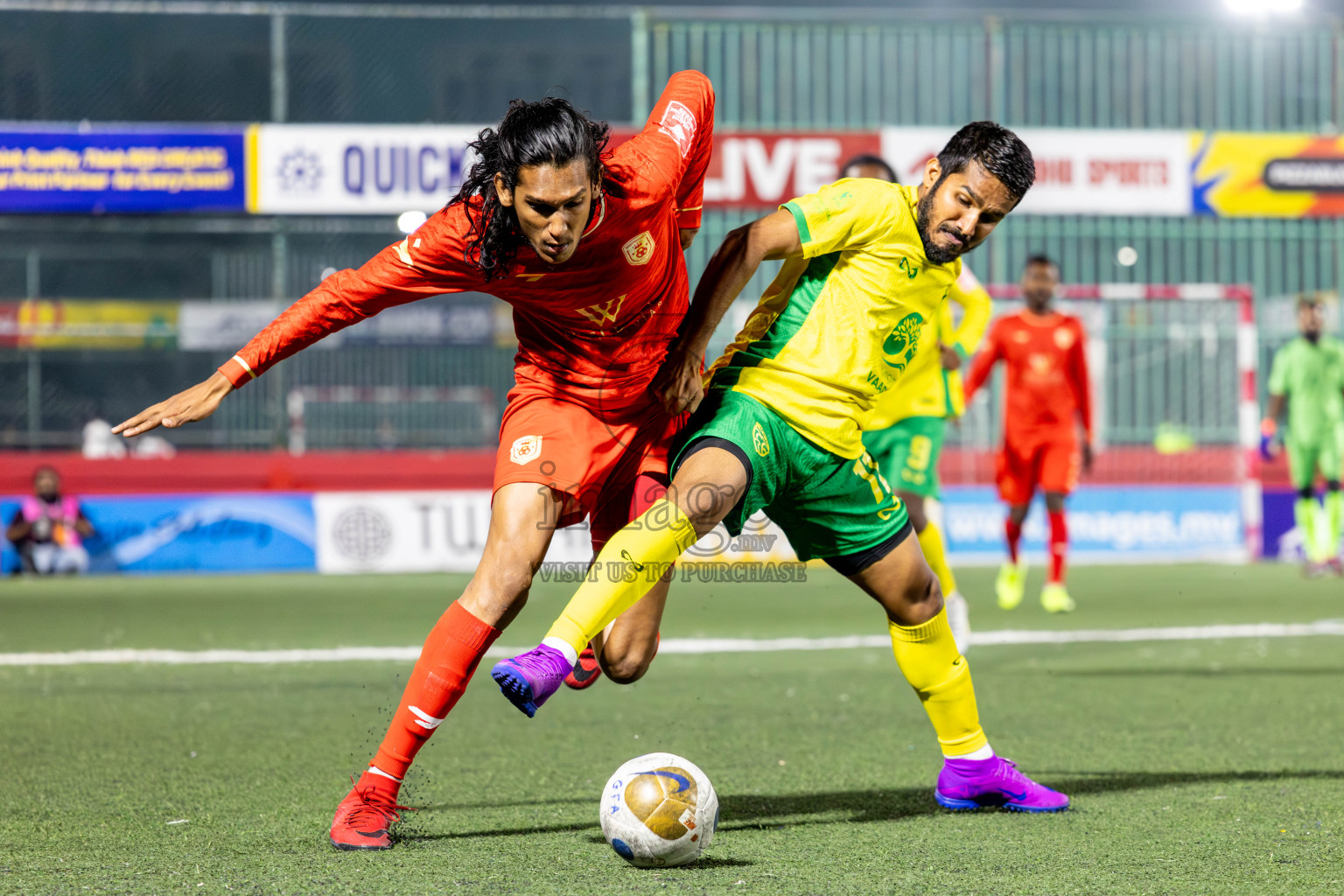 Gdh Vaadhoo vs GA Dhevvadhoo in zone round on Day 32 of Golden Futsal Challenge 2025 was held on Wednesday , 5th February 2025, in Hulhumale', Maldives. Photos: Nausham Waheed / images.mv