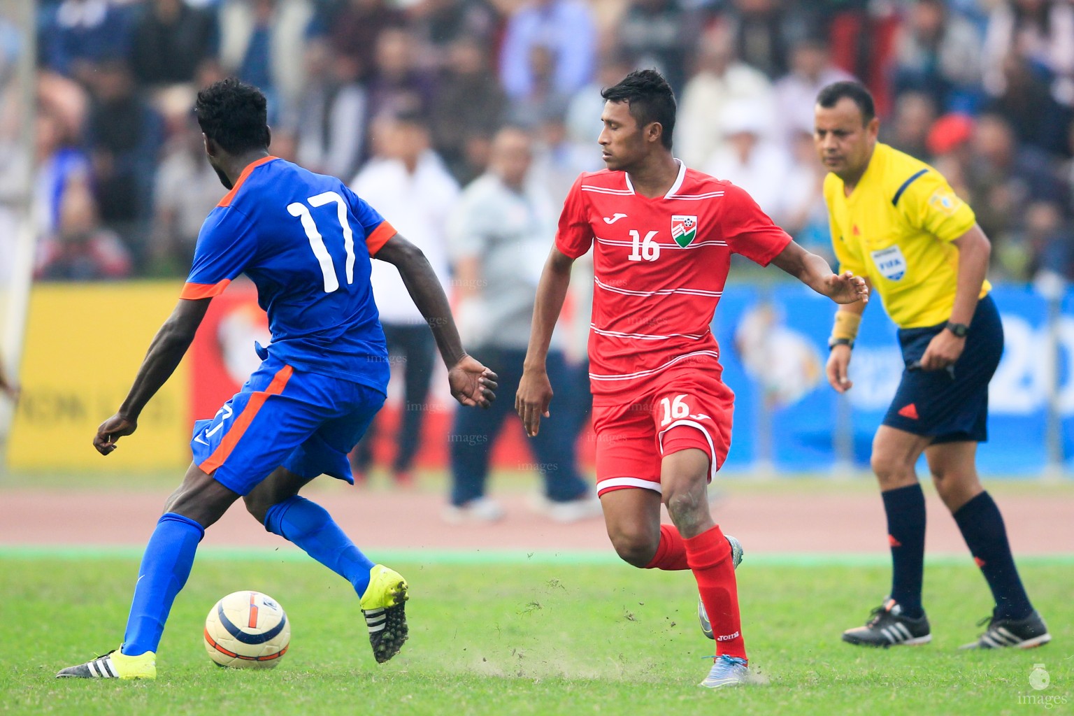 Maldives versus India in the group stage match in the South Asian Games in Guwahati, India, Wednesday, February. 10, 2016. (Images.mv Photo/ Hussain Sinan).