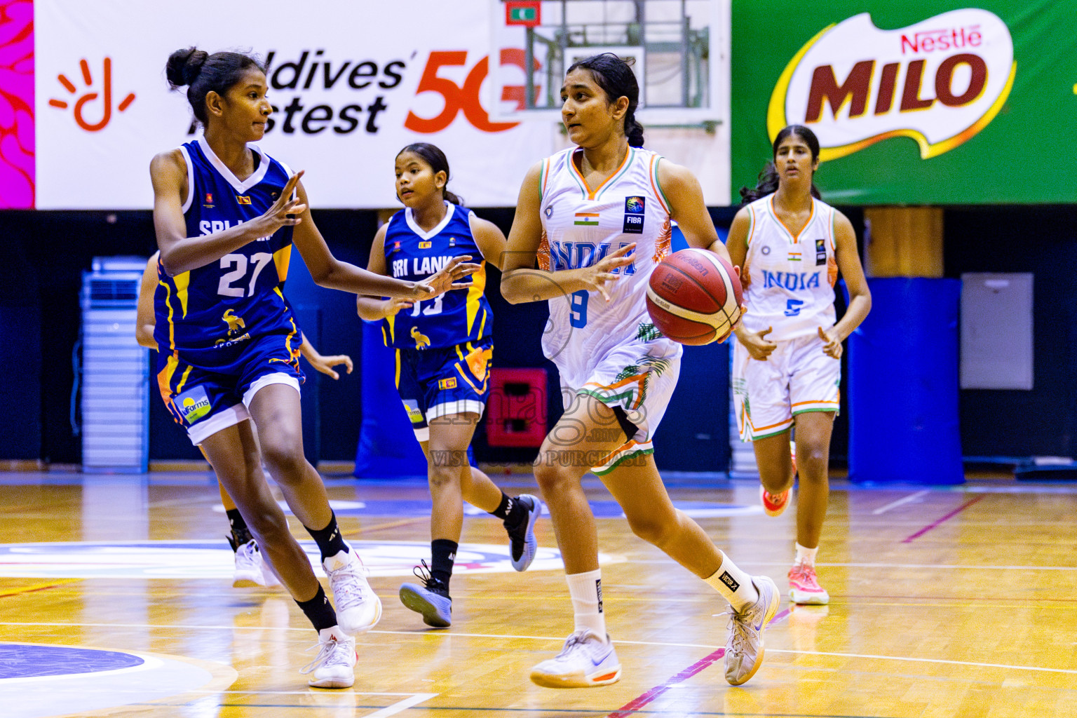 India vs SriLanka in Day 1 of Under 16 Woman's Asian Cup SABA Qualifiers 2025 was held in Social Center, Male', Maldives on 12th June 2025. Photos: Nausham Waheed / images.mv