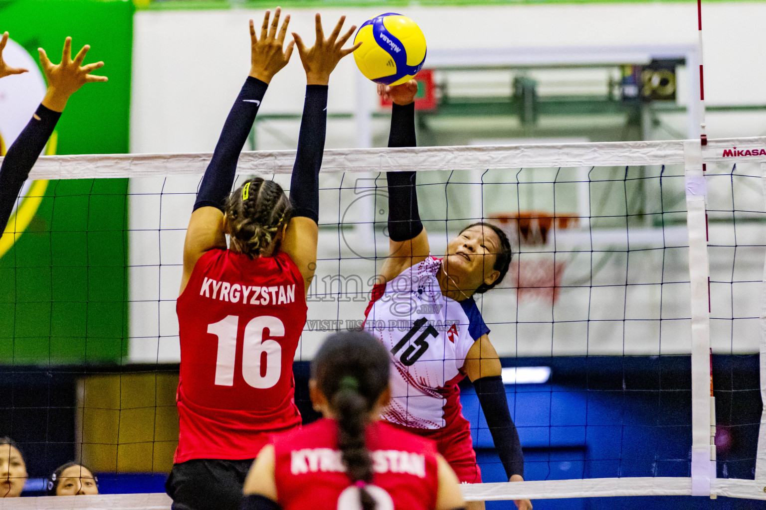 Nepal vs Kyrgyzstan in Day 2 of CAVA U20 Woman's Volleyball Championship 2024 was held in Social Center, Male', Maldives on 19th July 2024. Photos: Nausham Waheed / images.mv