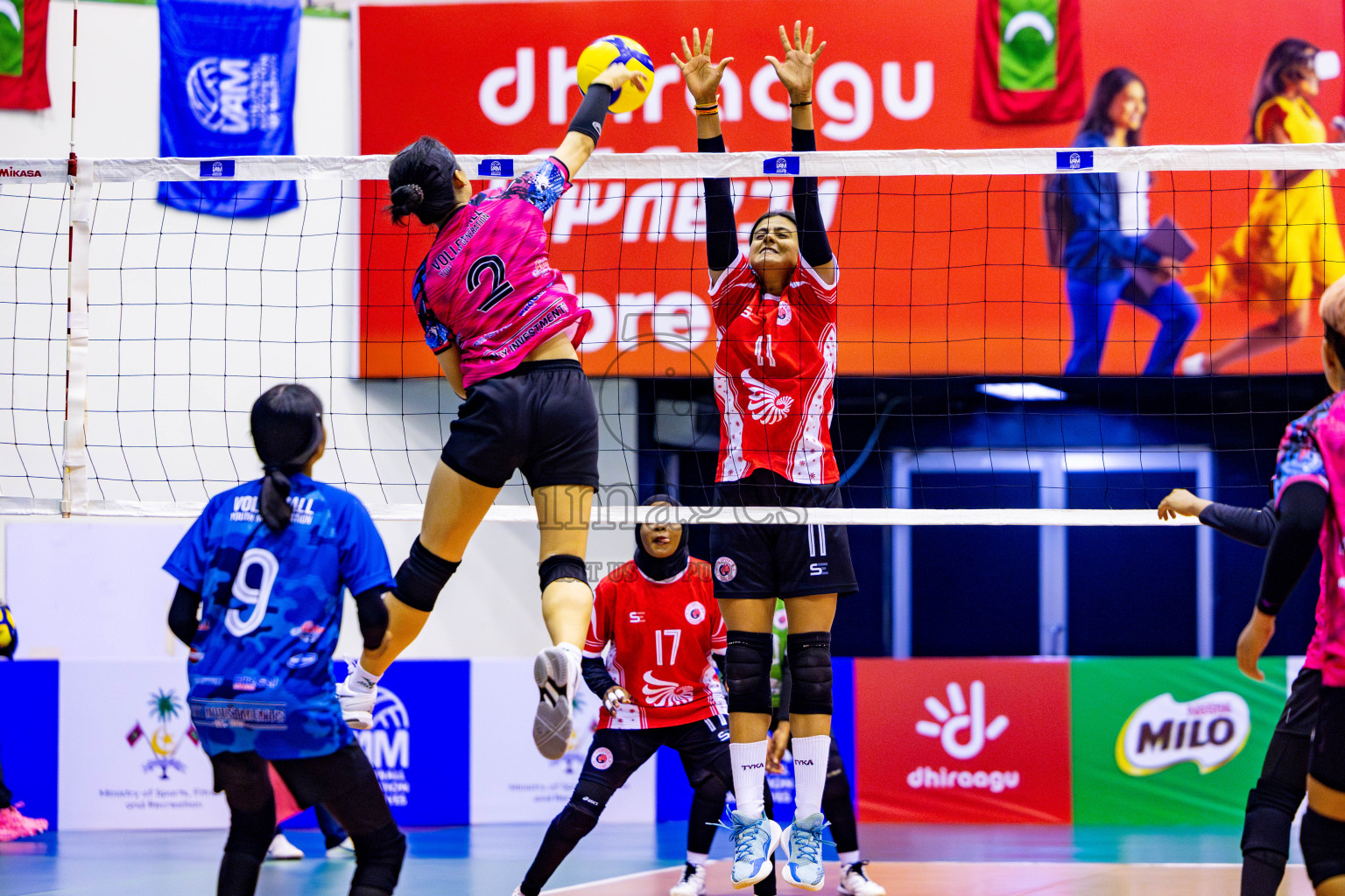 Good Games Sports Academy vs Volleyball Youth New Generation in Day 5 of Women's Division of VAM Cup 2025 held in Male', Maldives on Sunday, 13th April 2025 at Social Center Indoor Hall Photos By: Nausham Waheed / images.mv