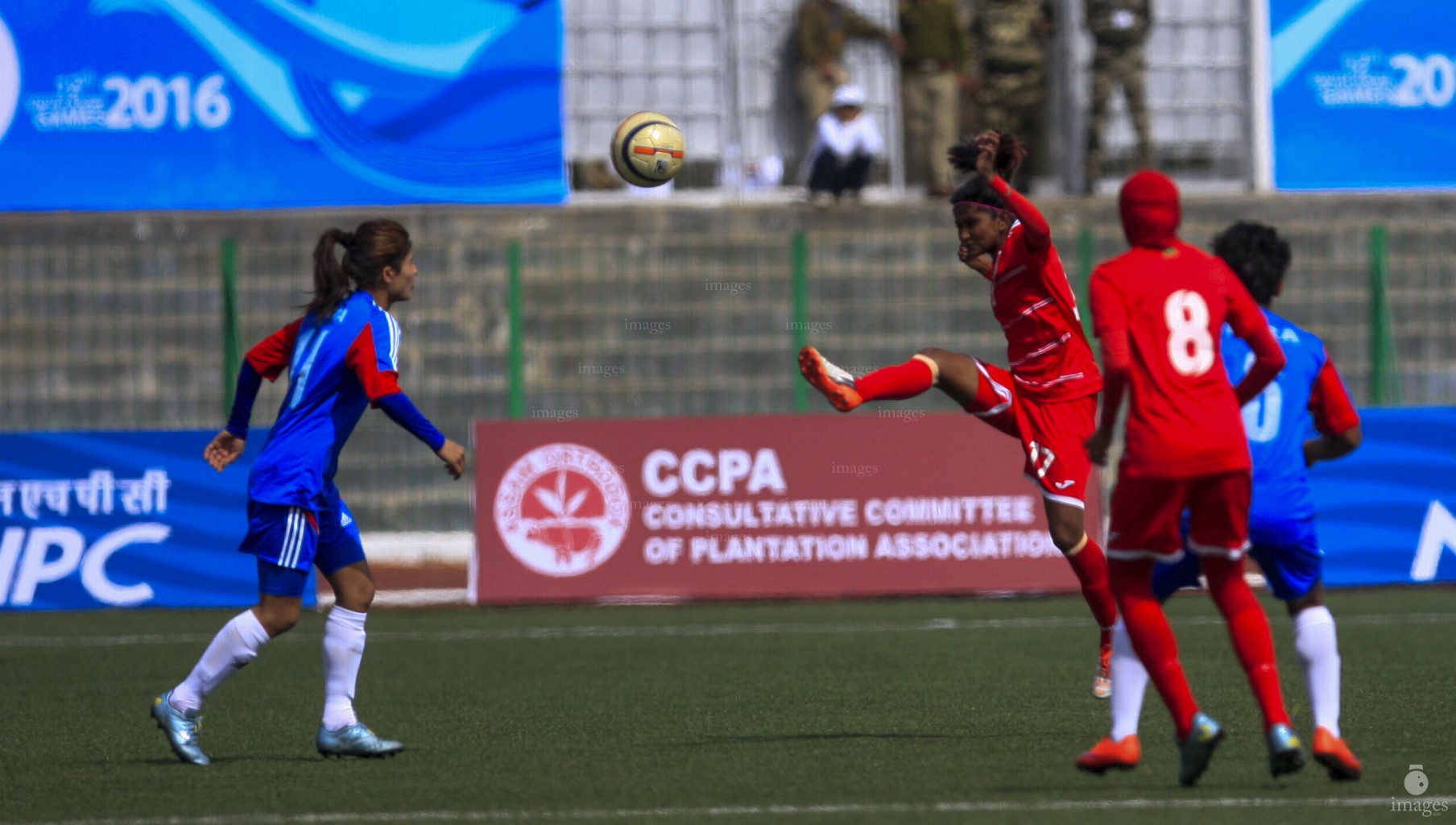Maldives Women's Football team played against Nepal in the South Asian Games in Shillong, India. (Images.mv Photo: Mohamed Ahsan)