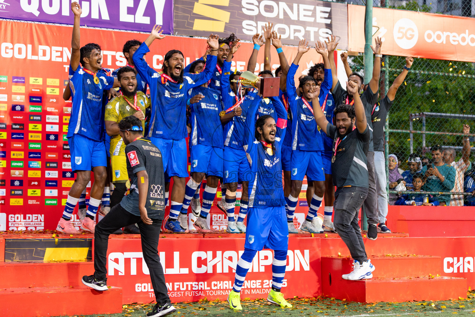 AA. Mathiveri VS AA. Thoddoo in Atoll Round Final on Day 20 of Golden Futsal Challenge 2025 was held on Friday, 24 January 2025, in Hulhumale', Maldives. 
Photos: Hassan Simah / images.mv