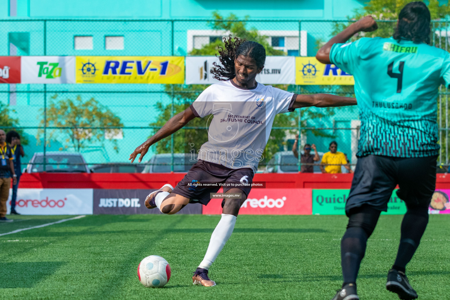 K. Dhiffushi vs K. Thulusdhoo in Day 6 of Golden Futsal Challenge 2023 on 10 February 2023 in Hulhumale, Male, Maldives