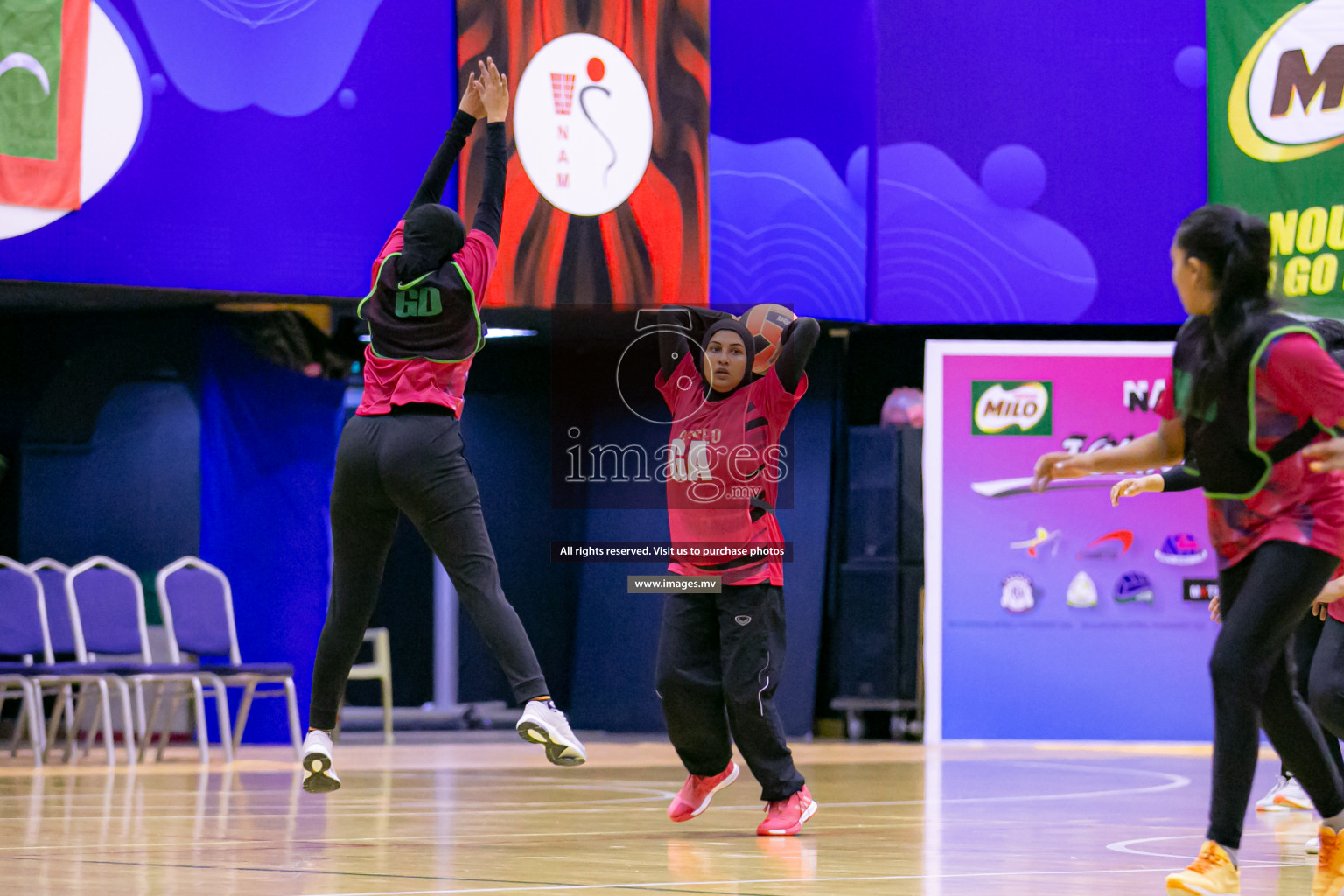 Lorenzo Sports Club vs United Unity Sports Club in the Milo National Netball Tournament 2022 on 17 July 2022, held in Social Center, Male', Maldives. Photographer: Ahmed Dhaadh / Images.mv