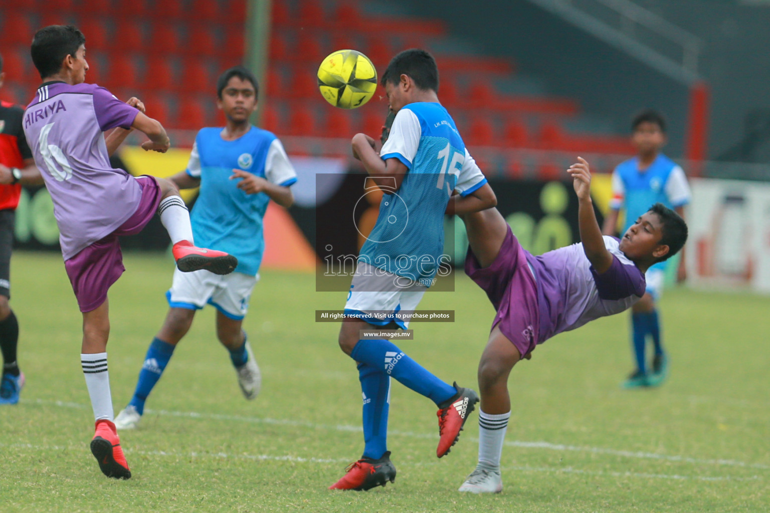 Hiriya School vs LH.EDU.CENTRE in MAMEN Inter School Football Tournament 2019 (U13) in Male, Maldives on 19th April 2019 Photos: Hassan Simah/images.mv