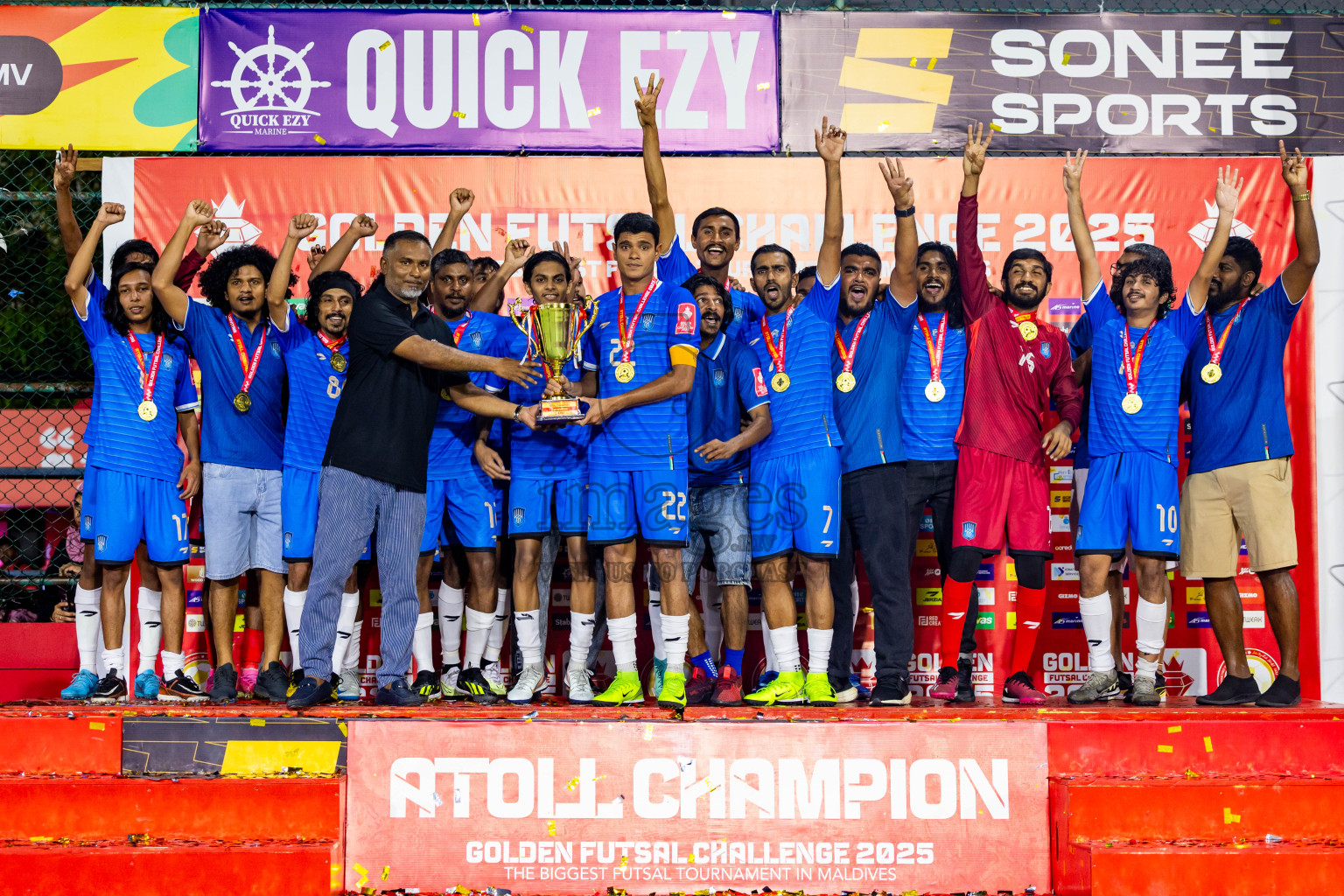 Lh Naifaru vs Lh Kurendhoo in Lhaviyani Atoll Finals Day 26 of Golden Futsal Challenge 2025 was held on Thursday , 30th January 2025, in Hulhumale', Maldives. Photos: Nausham Waheed / images.mv