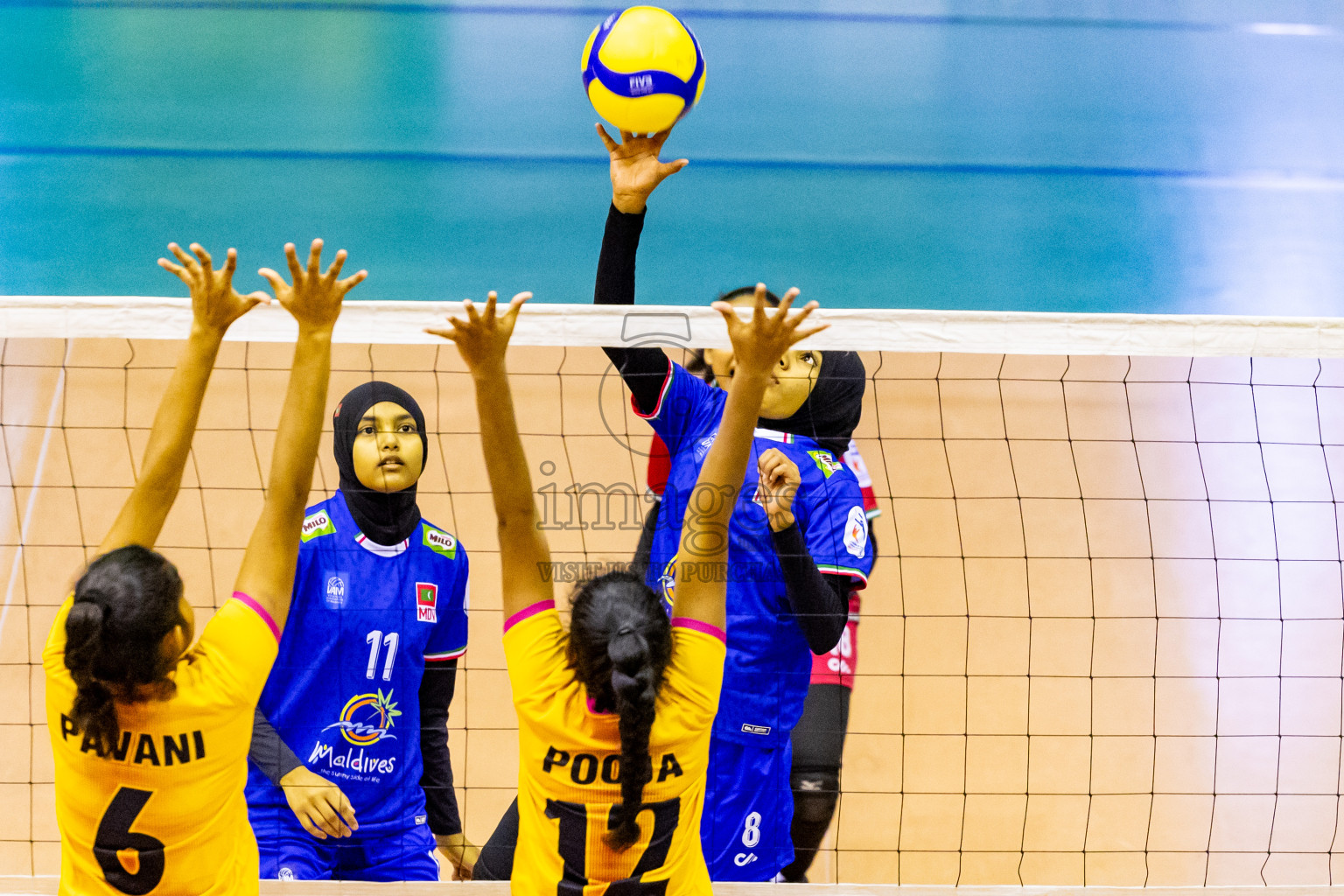 Maldives vs Sri Lanka in Day 2 of CAVA U20 Woman's Volleyball Championship 2024 was held in Social Center, Male', Maldives on 19th July 2024. Photos: Nausham Waheed / images.mv