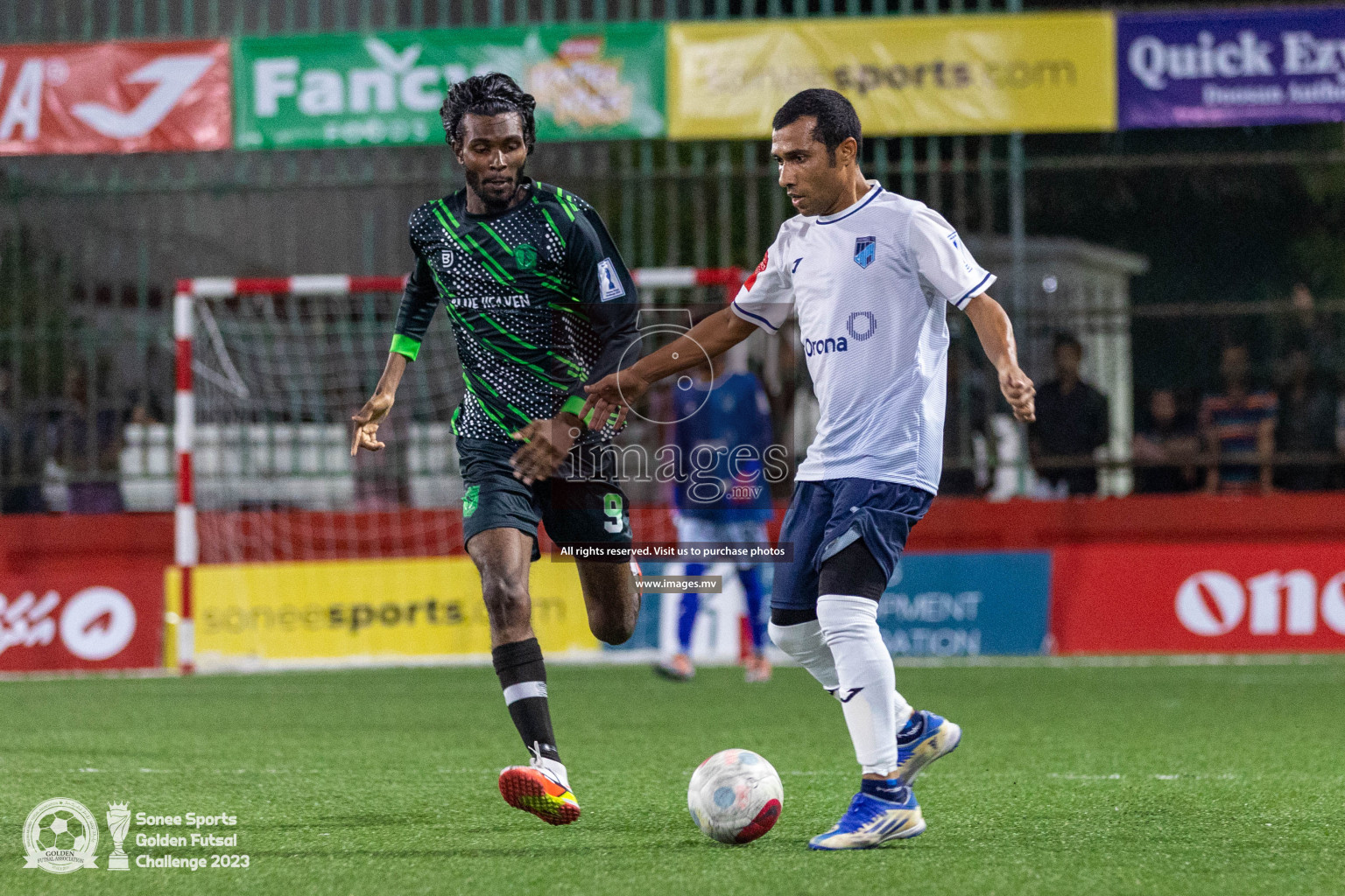 Sh. Feevah vs Sh. Lhaimagu in Day 4 of Golden Futsal Challenge 2023 on 08 February 2023 in Hulhumale, Male, Maldives