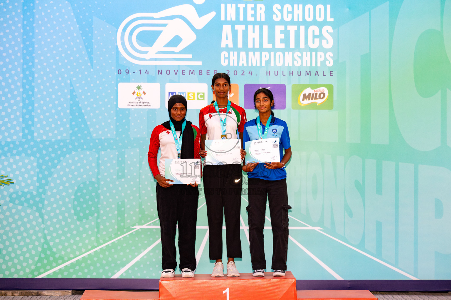 Day 2 of MWSC Interschool Athletics Championships 2024 held in Hulhumale Running Track, Hulhumale, Maldives on Sunday, 10th November 2024. 
Photos by: Hassan Simah / Images.mv