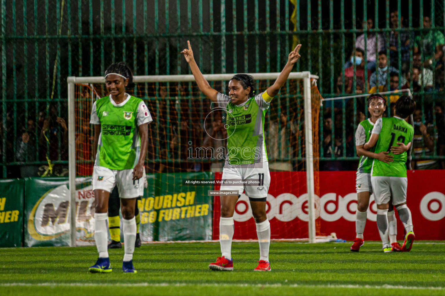 Club WAMCO vs DSC in the Semi Finals of 18/30 Women's Futsal Fiesta 2021 held in Hulhumale, Maldives on 14th December 2021. Photos: Shu Abdul Sattar / images.mv