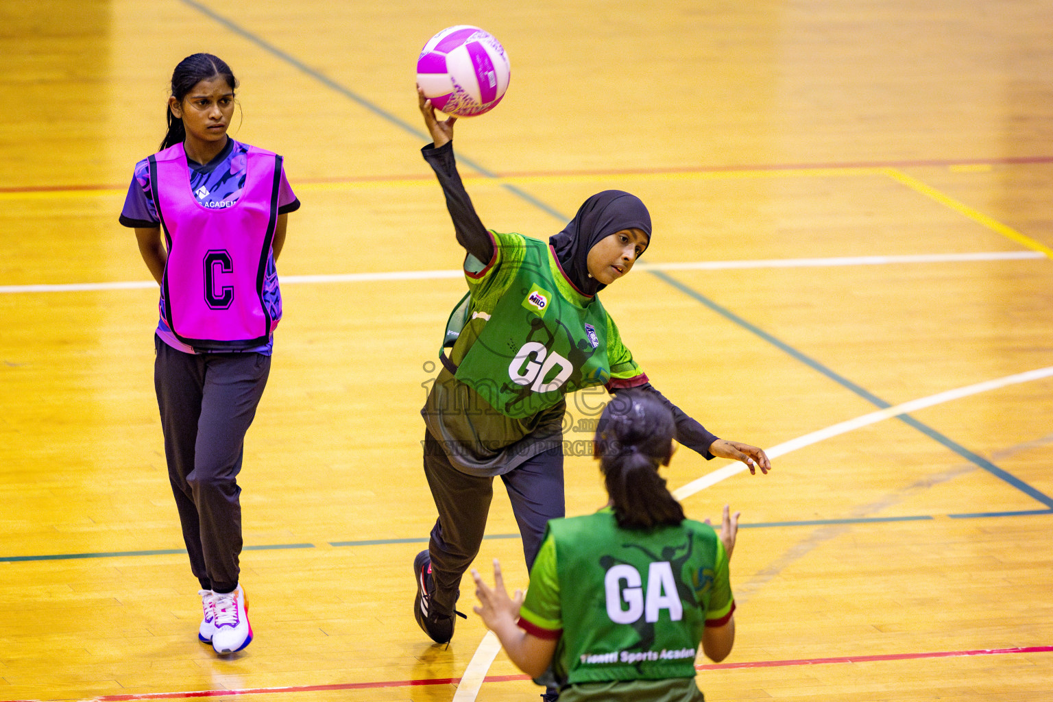 N Sports Acamdemy A vs Fiontti Sports Club in Day 3 of 3rd Netball Junior Championship, held at Social Center on Tuesday, 21st January 2025 . Photos: Nausham Waheed / images.mv