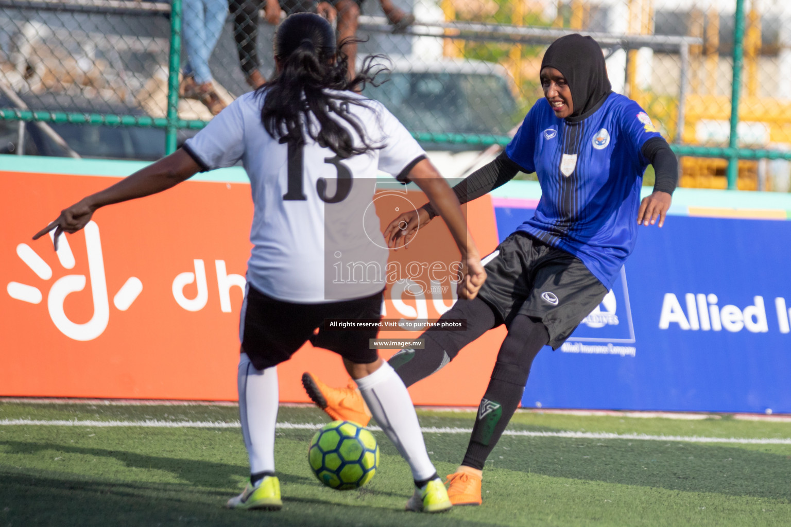 Maldives Ports Limited vs Dhivehi Sifainge Club in the semi finals of 18/30 Women's Futsal Fiesta 2019 on 27th April 2019, held in Hulhumale Photos: Hassan Simah / images.mv