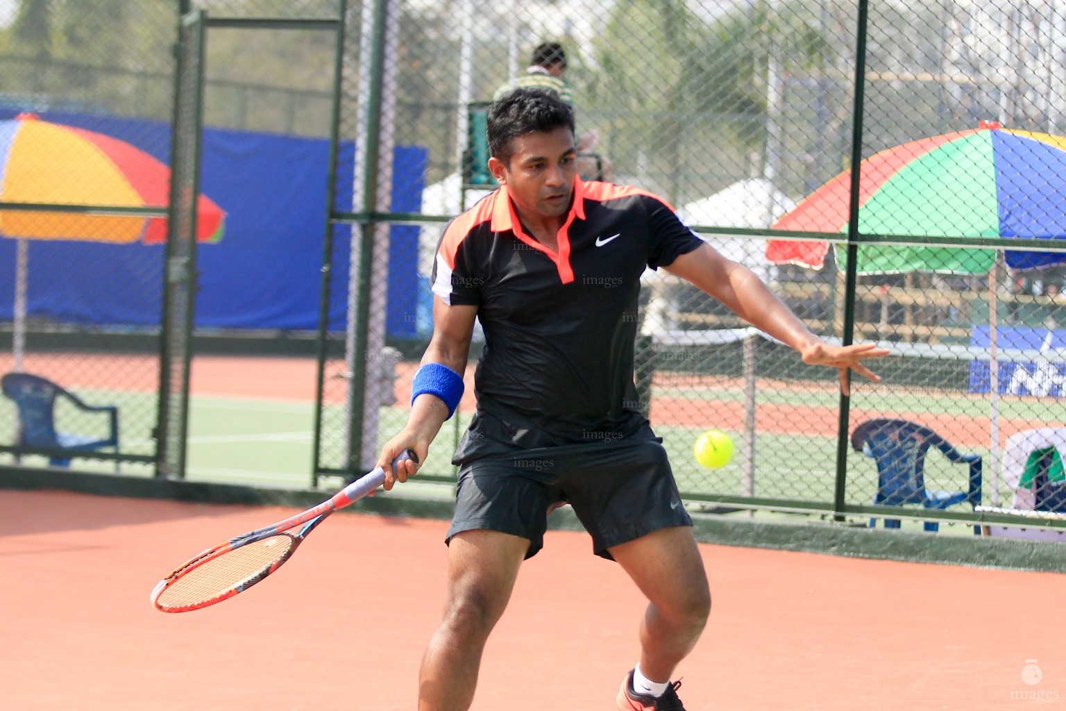 Maldives tennis player Farish wins the match against Afghan to qualify for the quarterfinals in the South Asian Games in Guwahati, India, Monday, February. 08, 2016.   (Images.mv Photo/ Hussain Sinan).